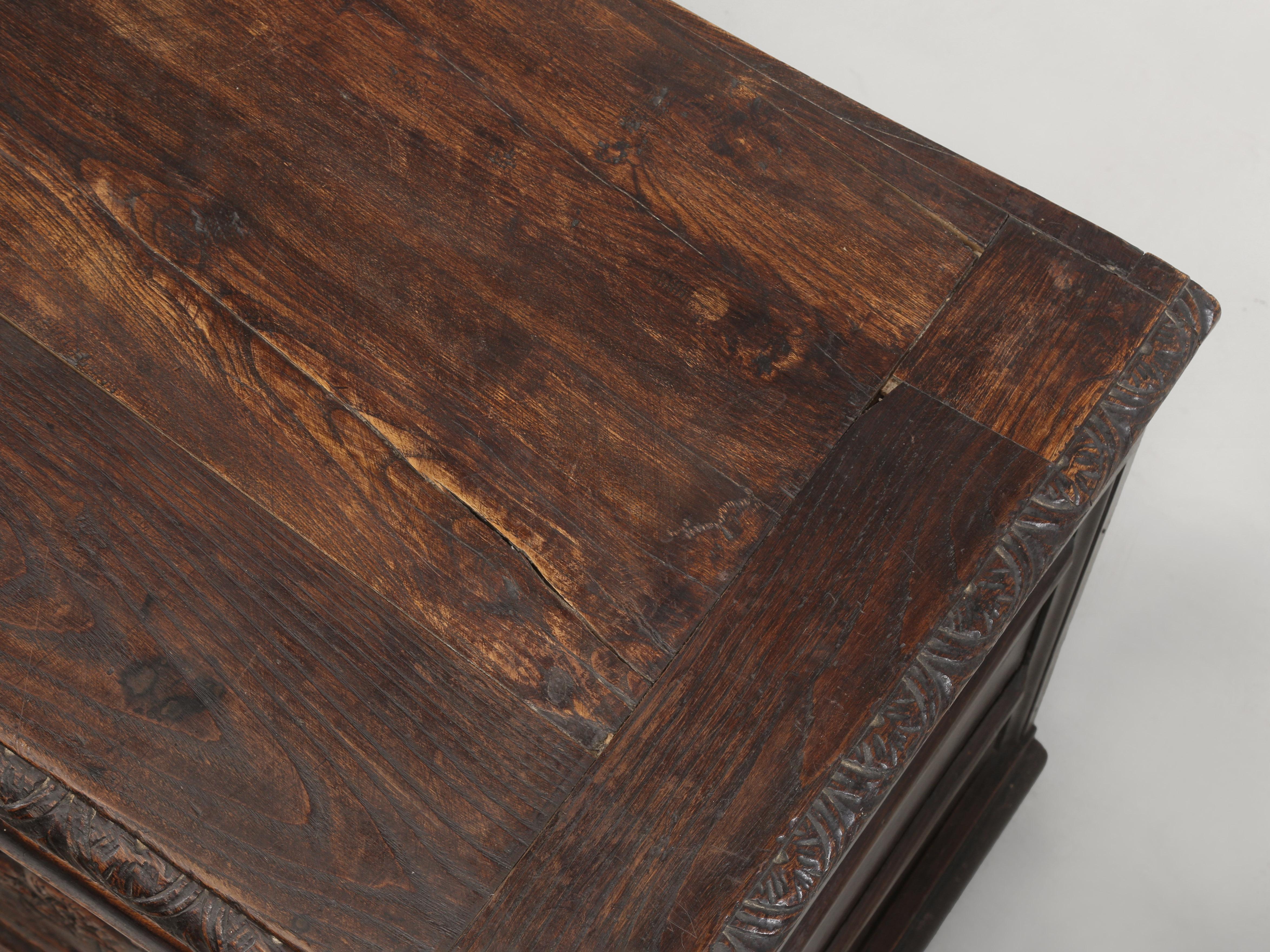 Antique French Low Buffet in Oak Hand-Carved from the late 1700's Unrestored For Sale 1