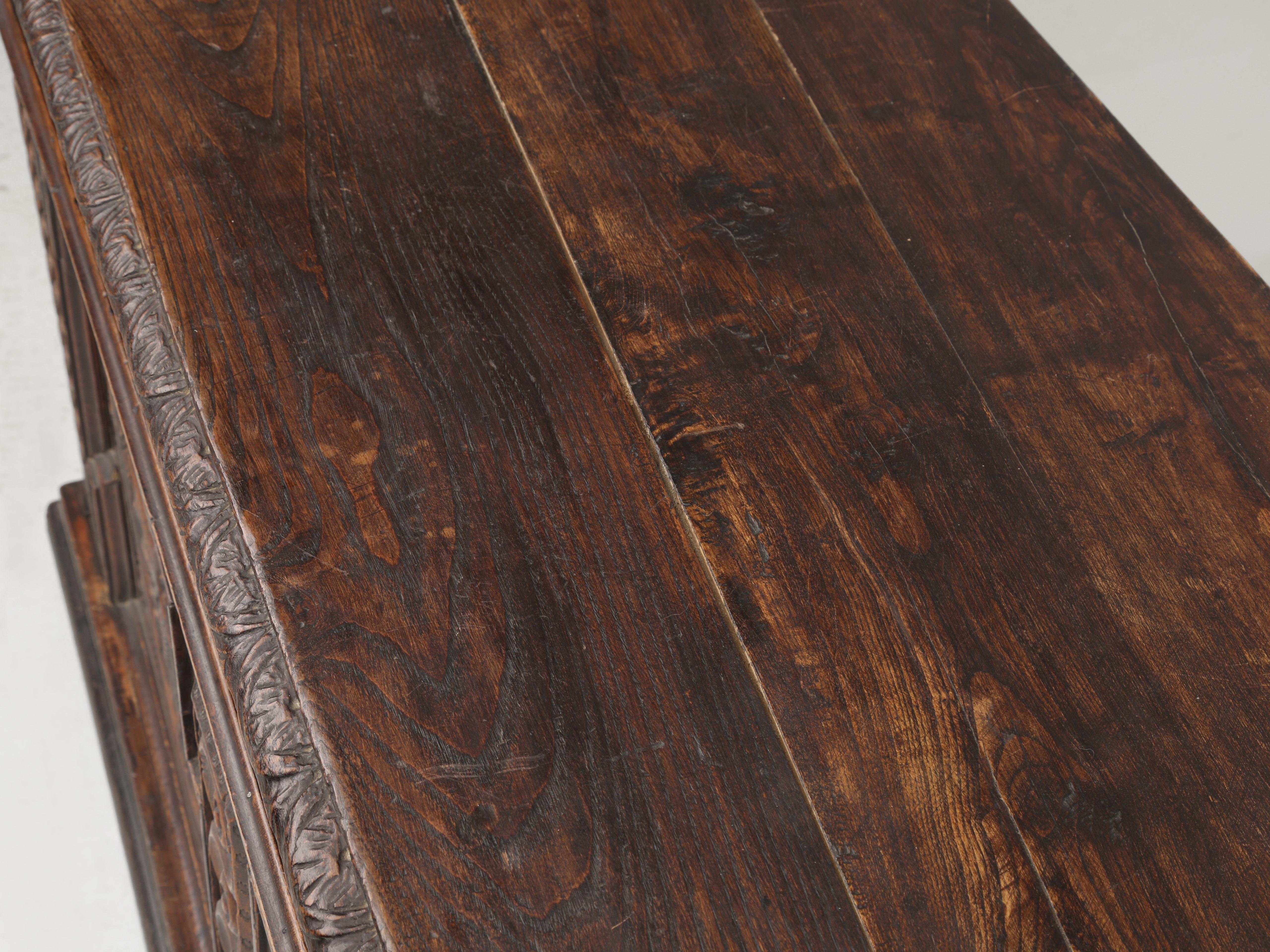 Antique French Low Buffet in Oak Hand-Carved from the late 1700's Unrestored For Sale 2