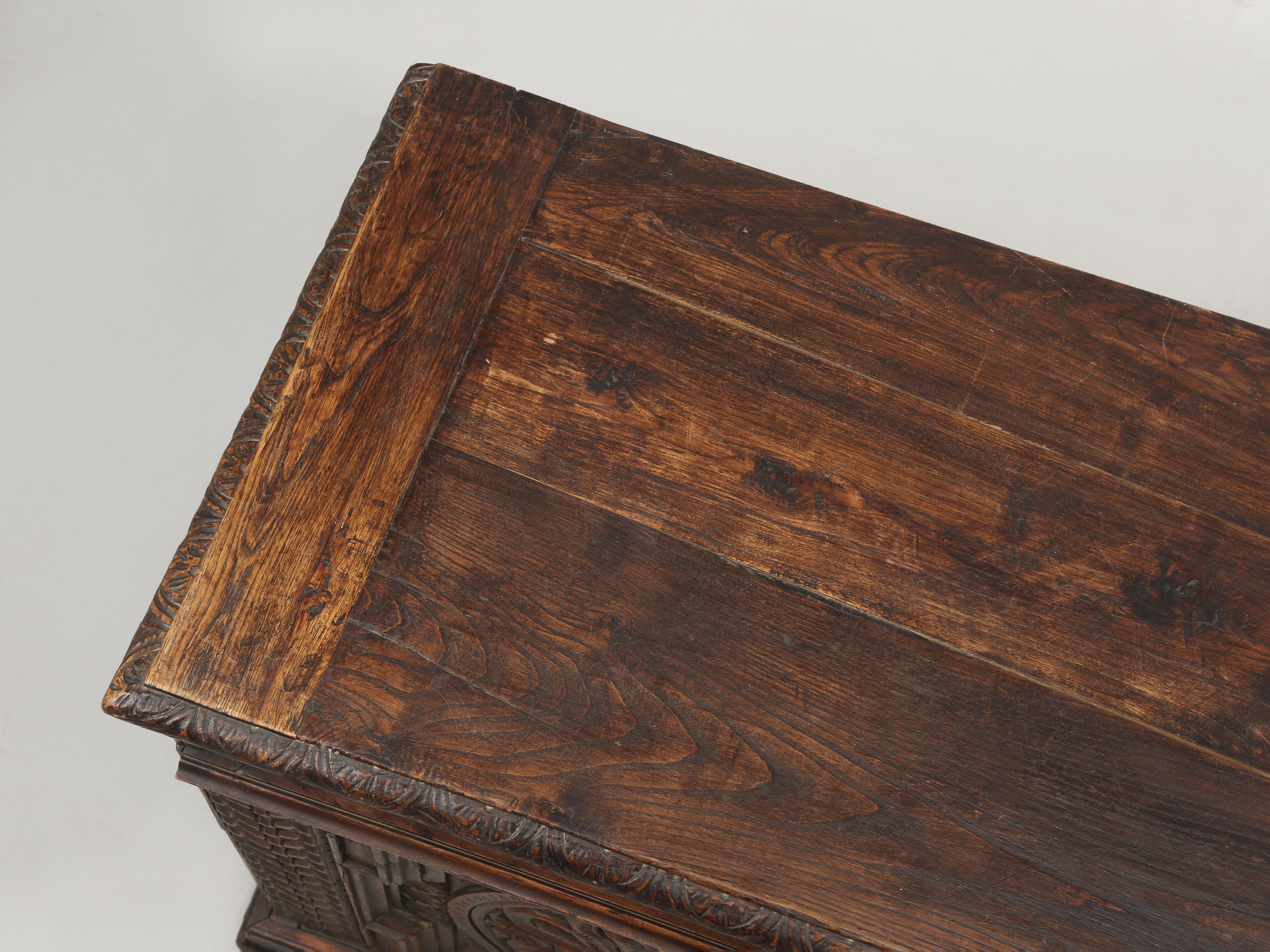 Antique French Low Buffet in Oak Hand-Carved from the late 1700's Unrestored For Sale 3