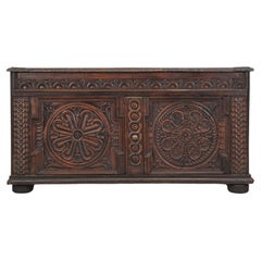 Antique French Low Buffet in Oak Hand-Carved from the late 1700's Unrestored