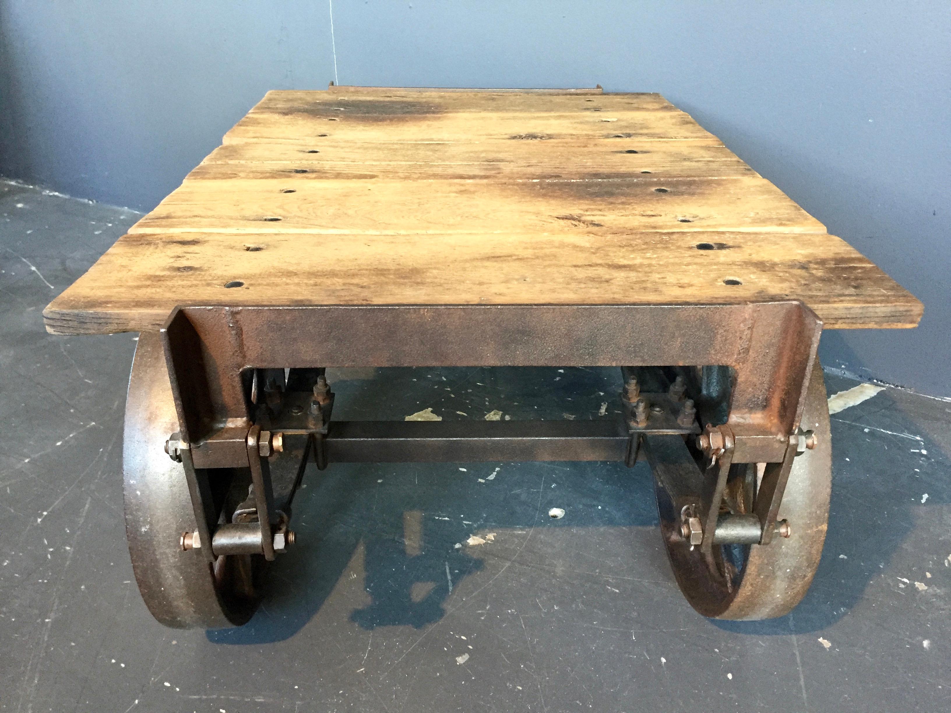 Industrial Antique French Luggage Trolley Coffee Table For Sale