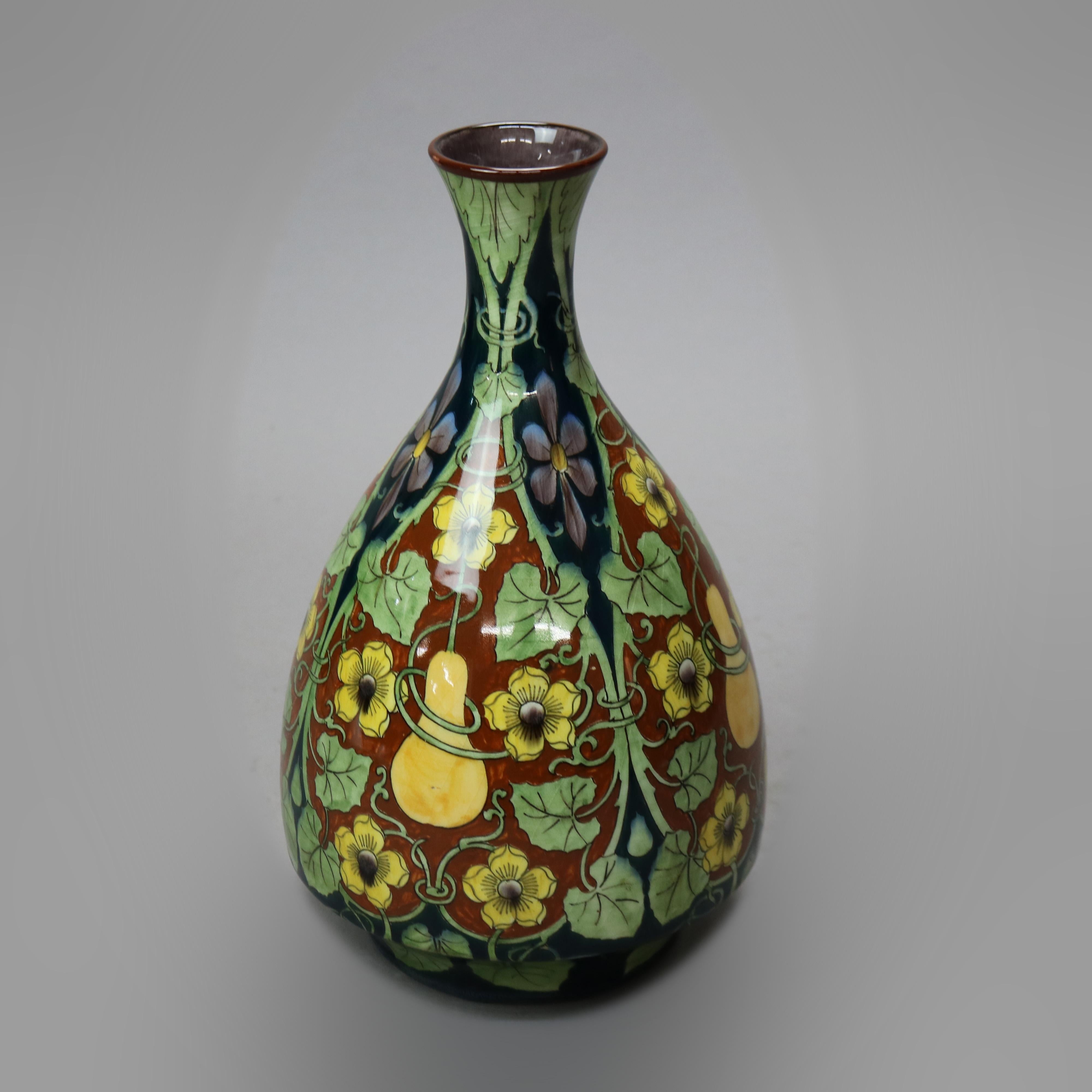 Aesthetic Movement Antique French Luneville Aesthetic Faience Pottery Gourd Vase, 19th C