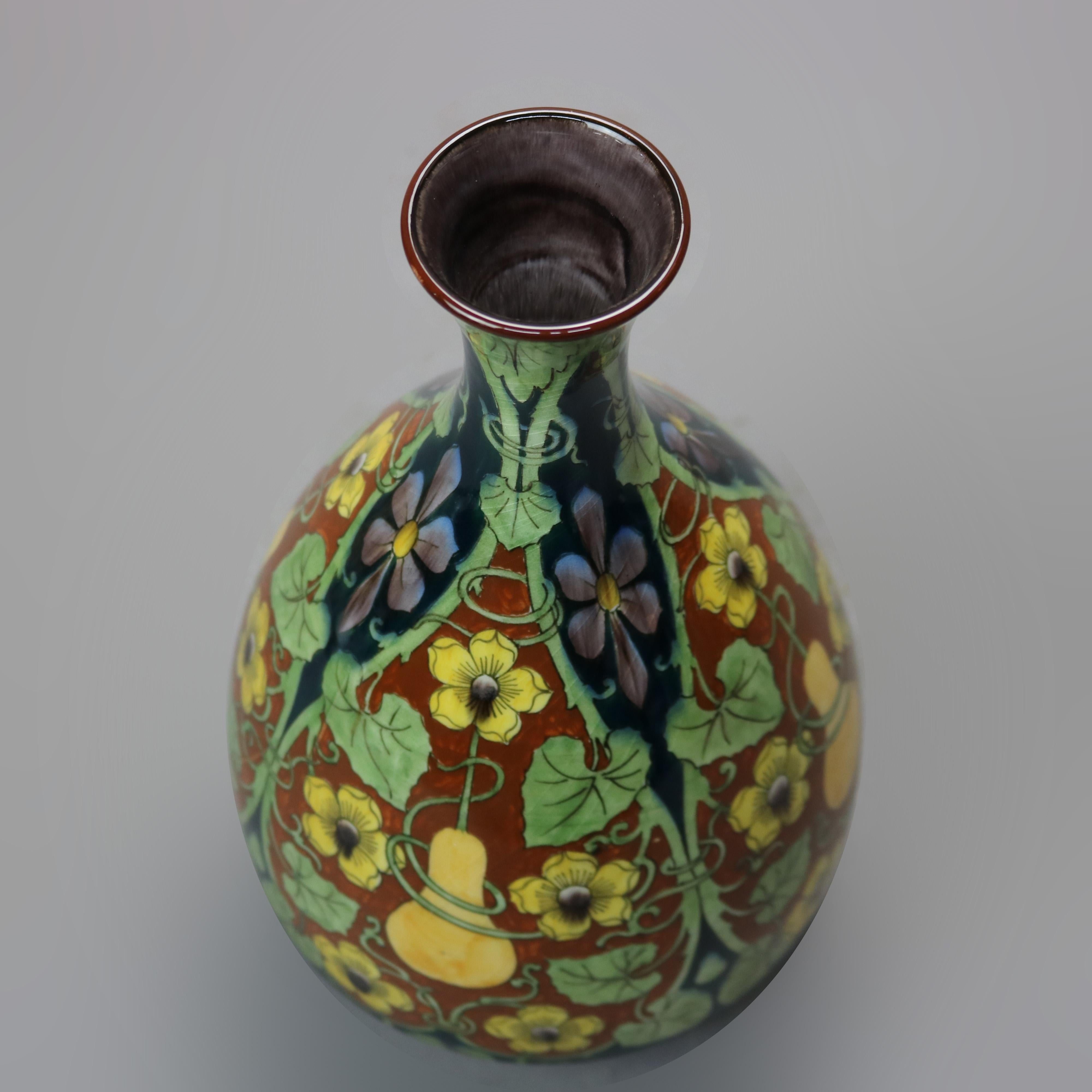 Antique French Luneville Aesthetic Faience Pottery Gourd Vase, 19th C In Good Condition In Big Flats, NY