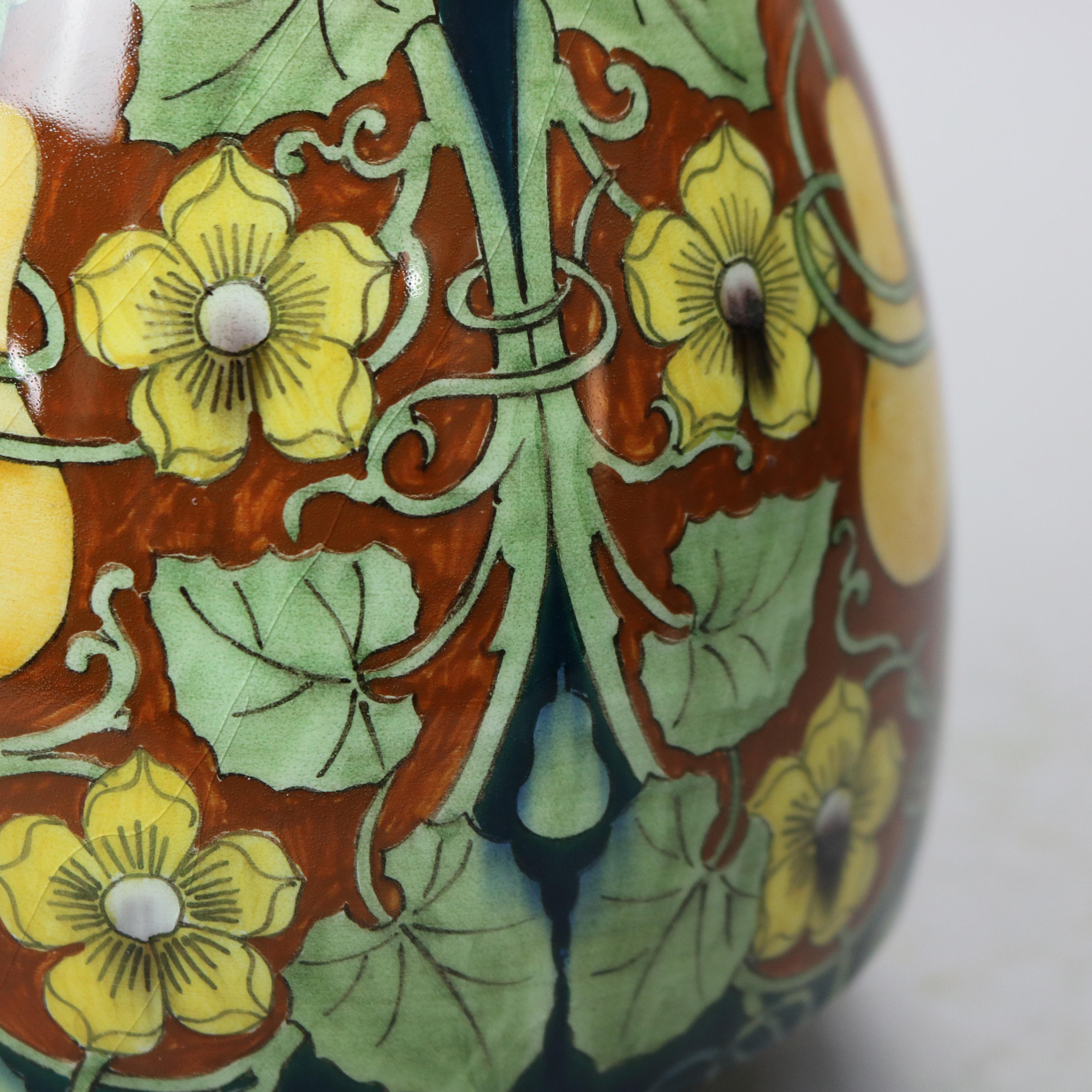 Antique French Luneville Aesthetic Faience Pottery Gourd Vase, 19th C 3