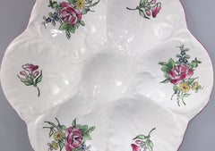 Antique French Luneville Floral Porcelain Oyster Plate, circa 1900