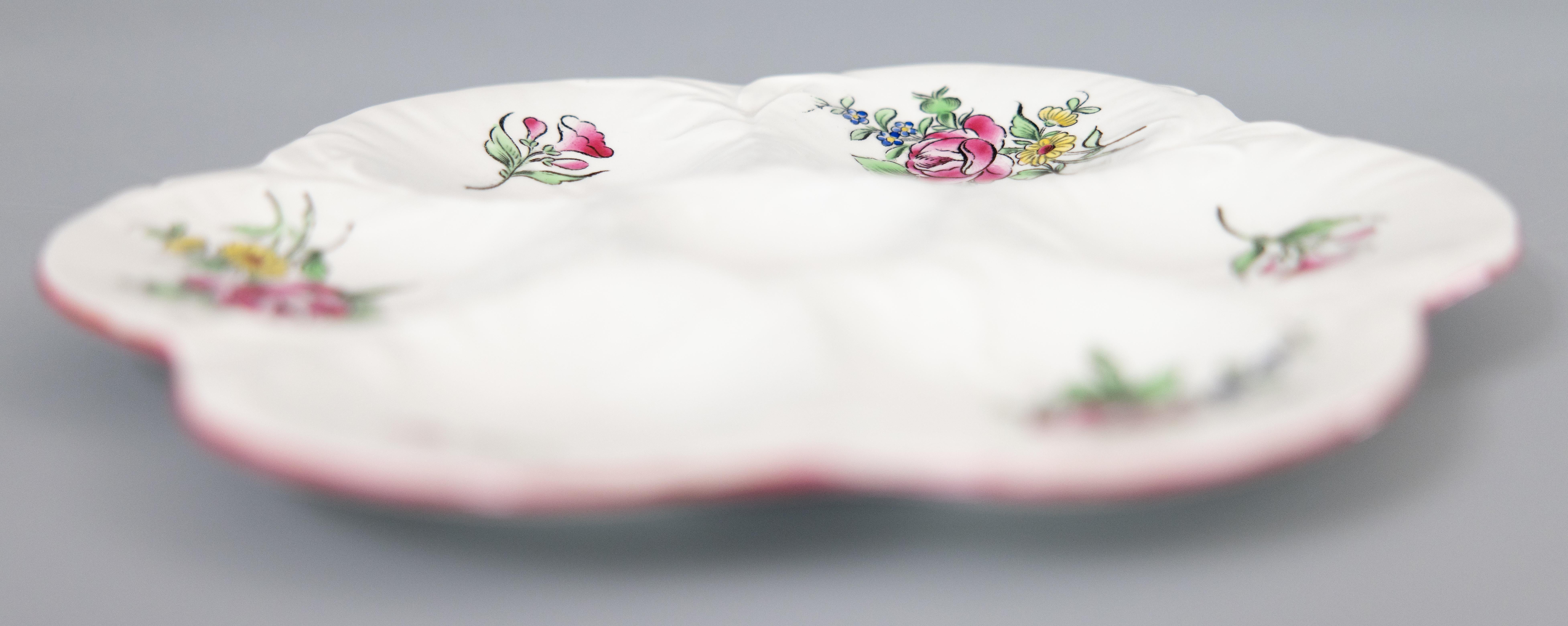 20th Century Antique French Luneville Floral Porcelain Oyster Plate, circa 1900 For Sale