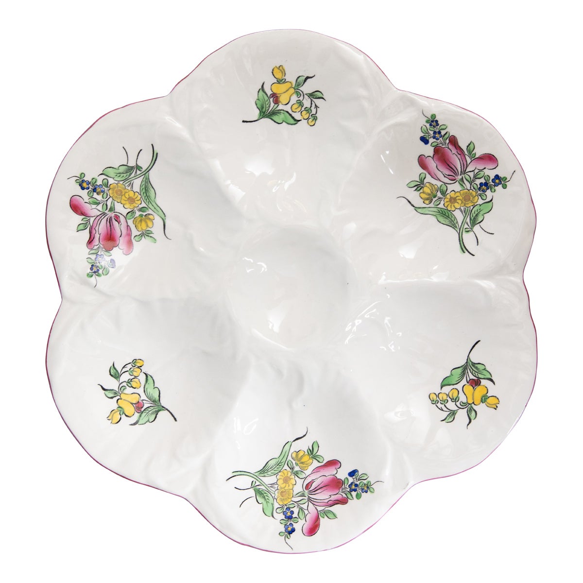 Antique French Luneville Floral Porcelain Oyster Plate, circa 1900