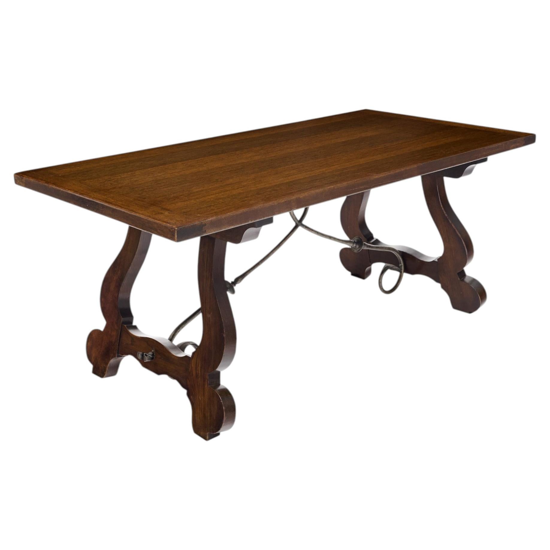 Antique, tavolo a lira francese, legno massiccio, CIRCA 1900 in vendita