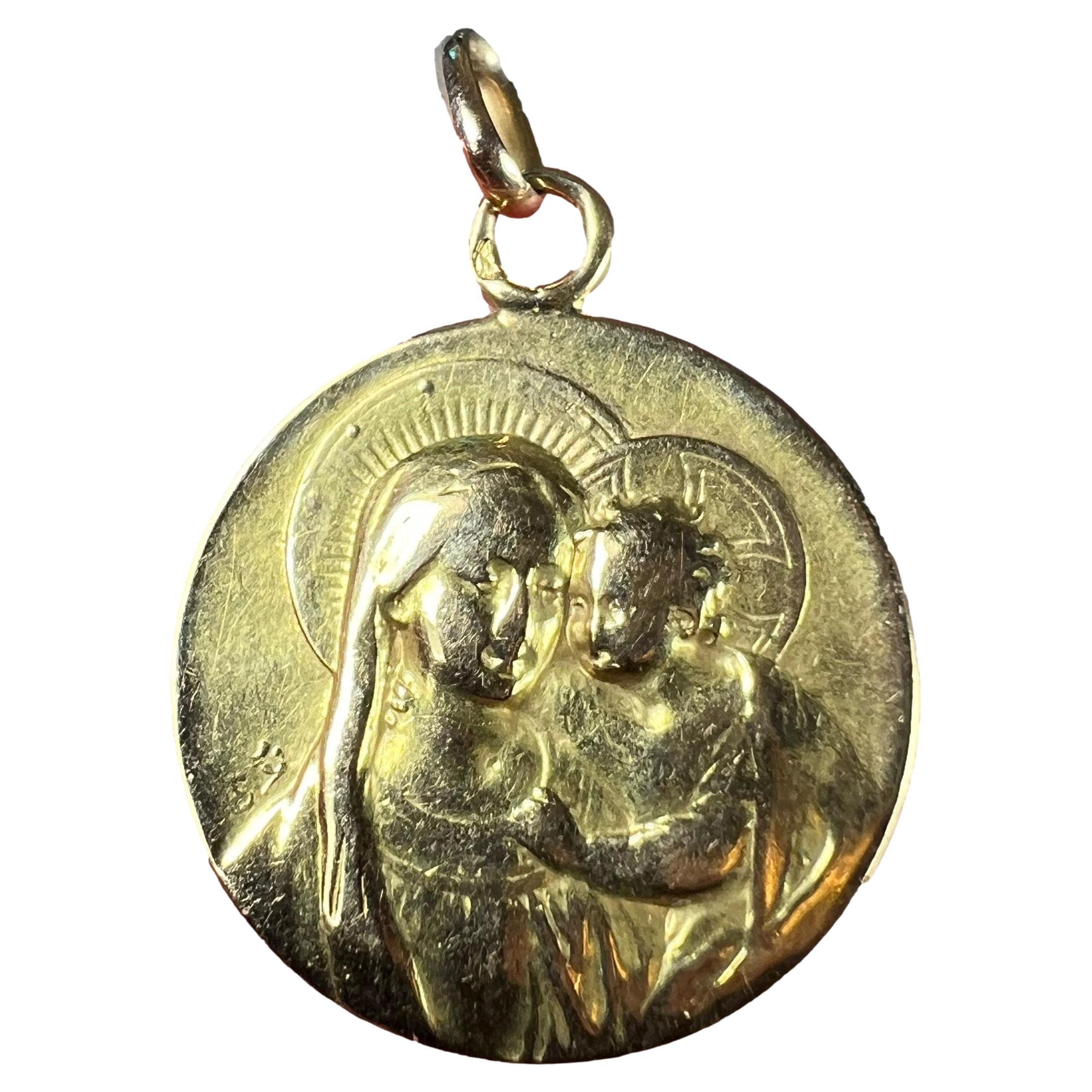 Antique French Madonna and Child 18K Yellow Gold Medal Pendant For Sale