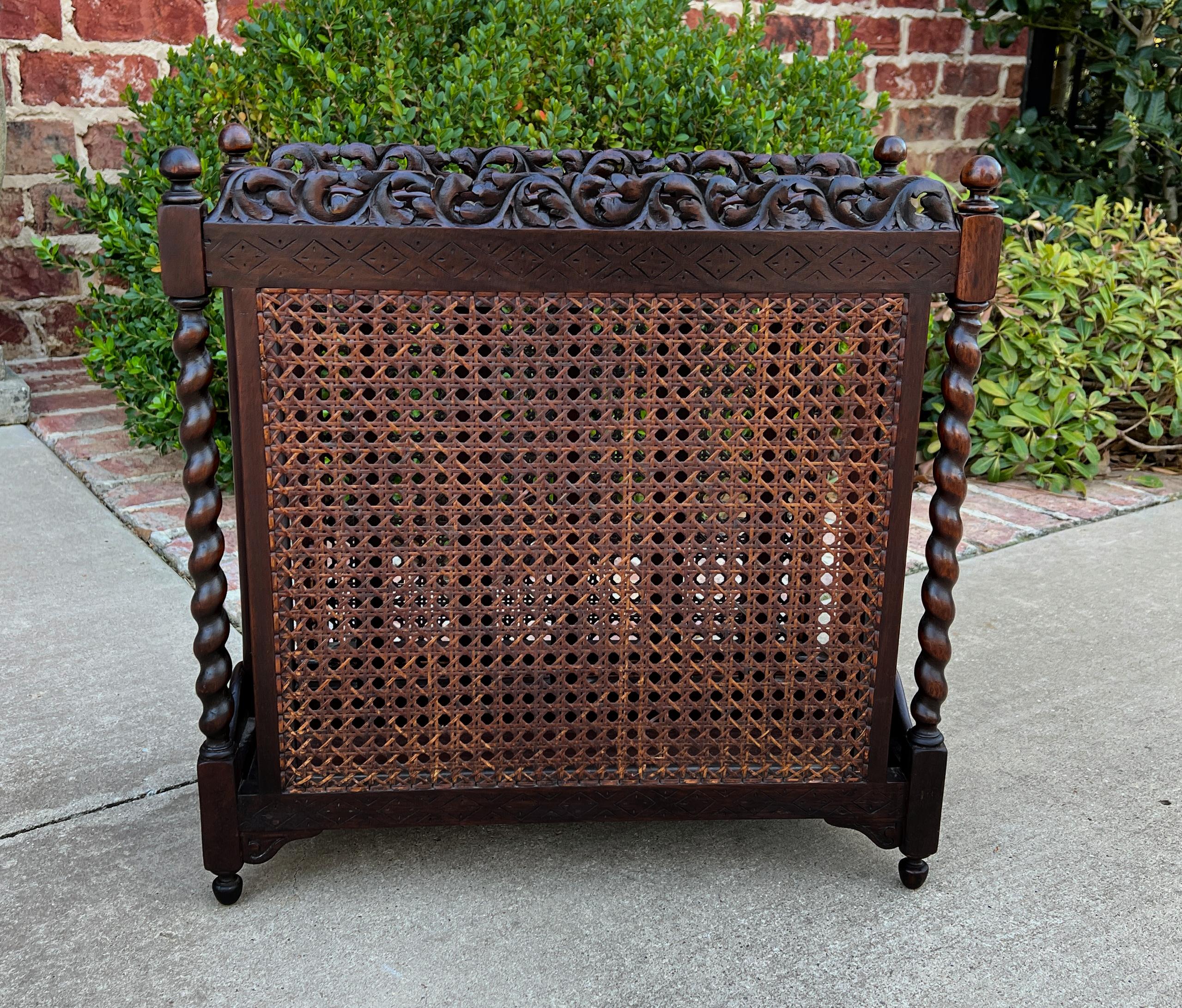 Antique French Magazine Book Rack Stand Bookcase Oak Barley Twist Caned In Good Condition In Tyler, TX