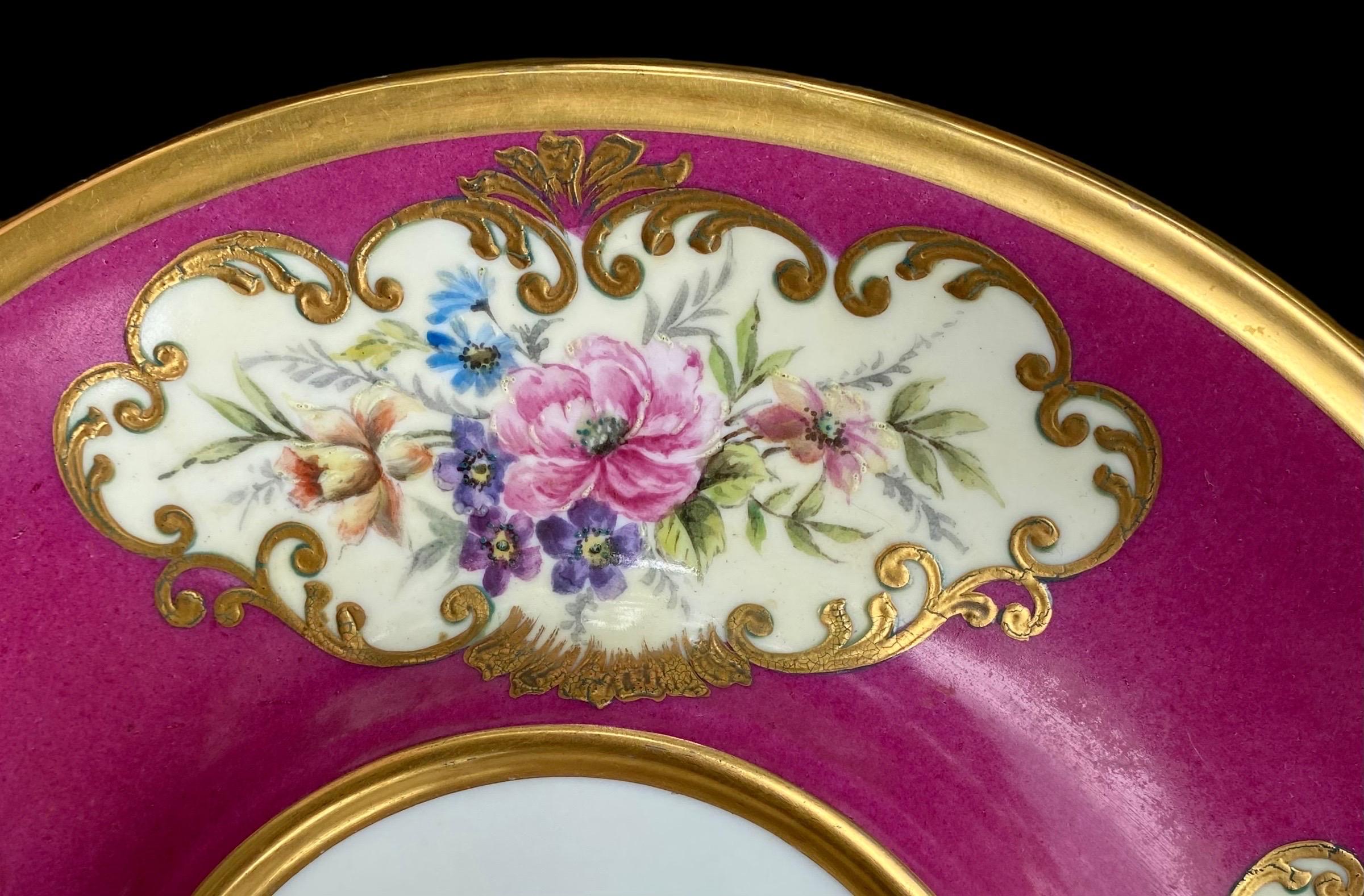Antique French Magenta Decorated Porcelain Cake Platter 4