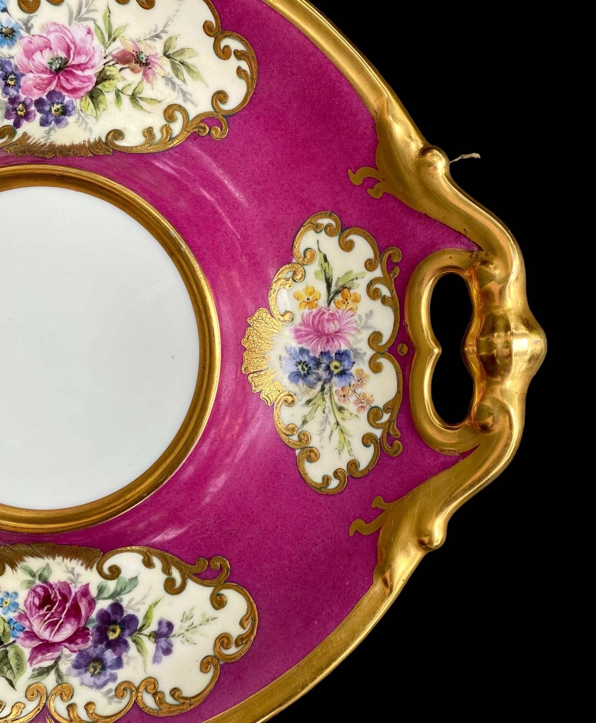 Antique French Magenta Decorated Porcelain Cake Platter 7