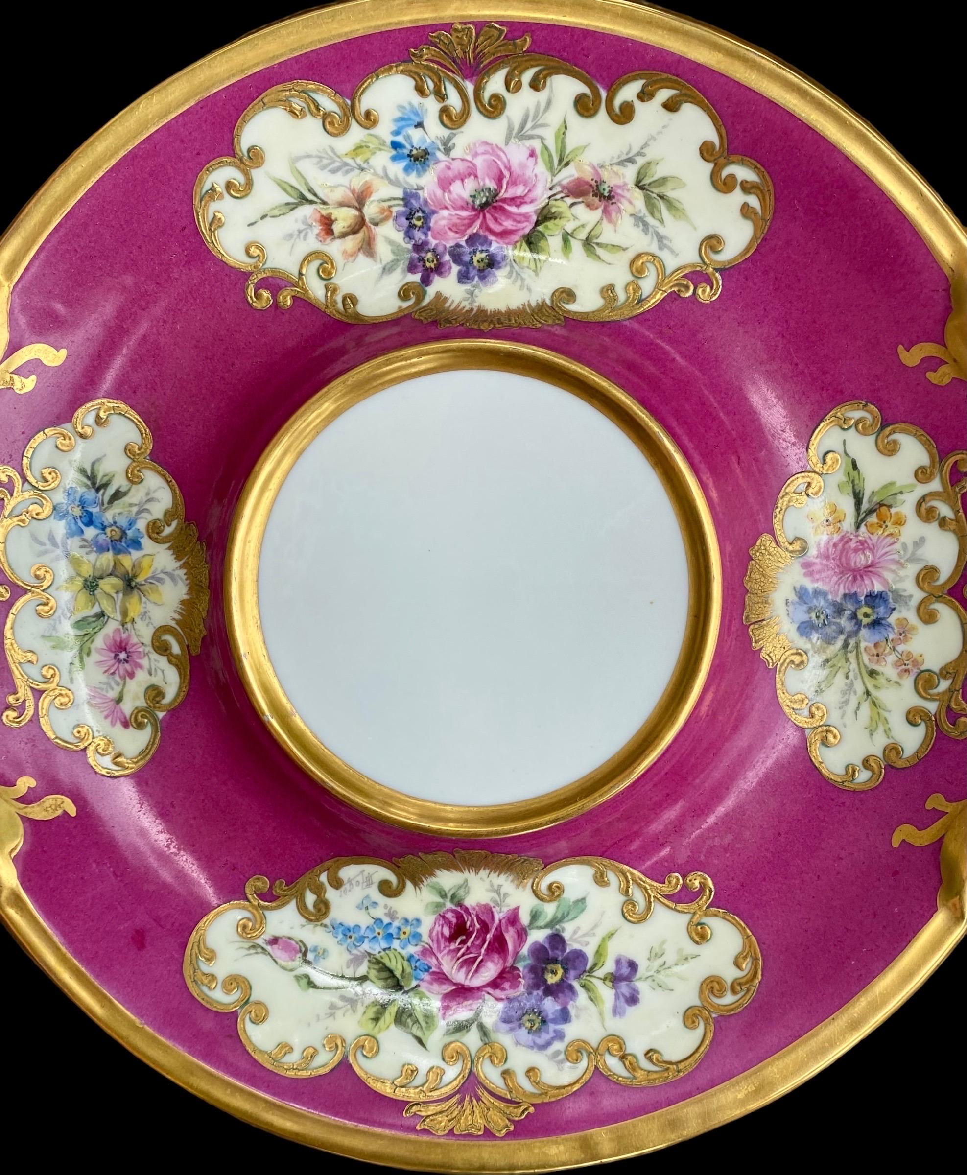 Antique French Magenta Decorated Porcelain Cake Platter 8