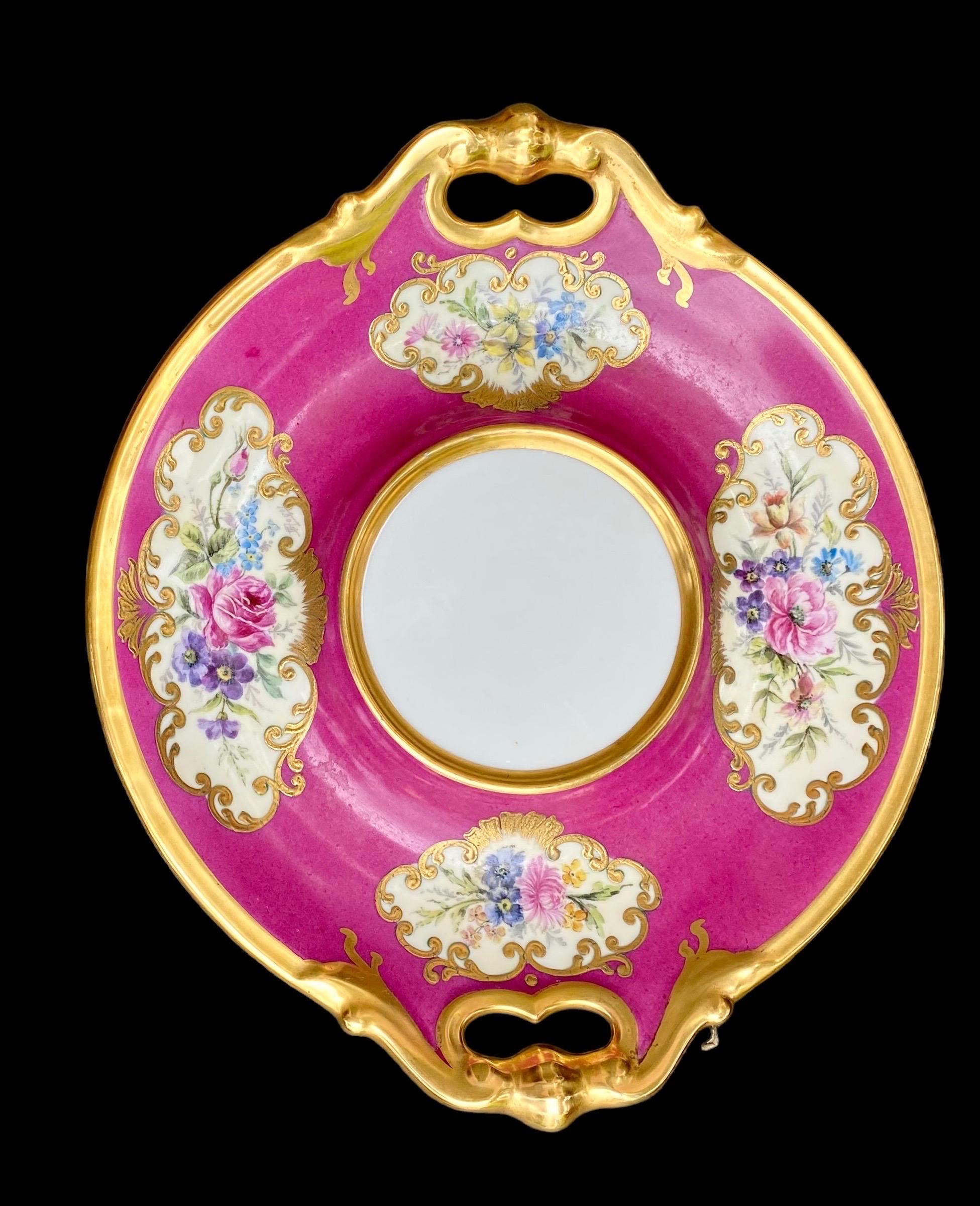 Art Nouveau Antique French Magenta Decorated Porcelain Cake Platter