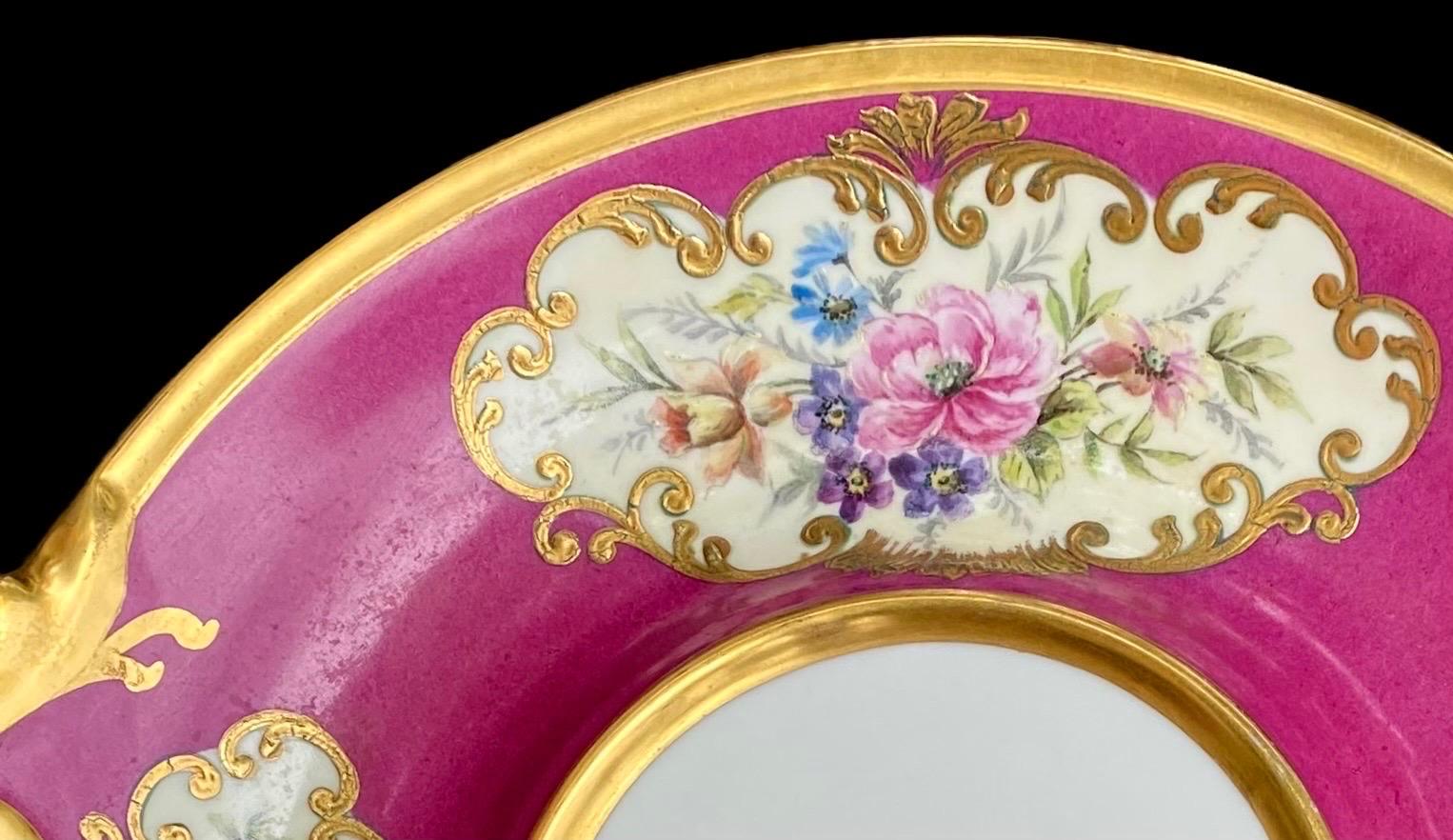 Antique French Magenta Decorated Porcelain Cake Platter In Good Condition In New Orleans, LA