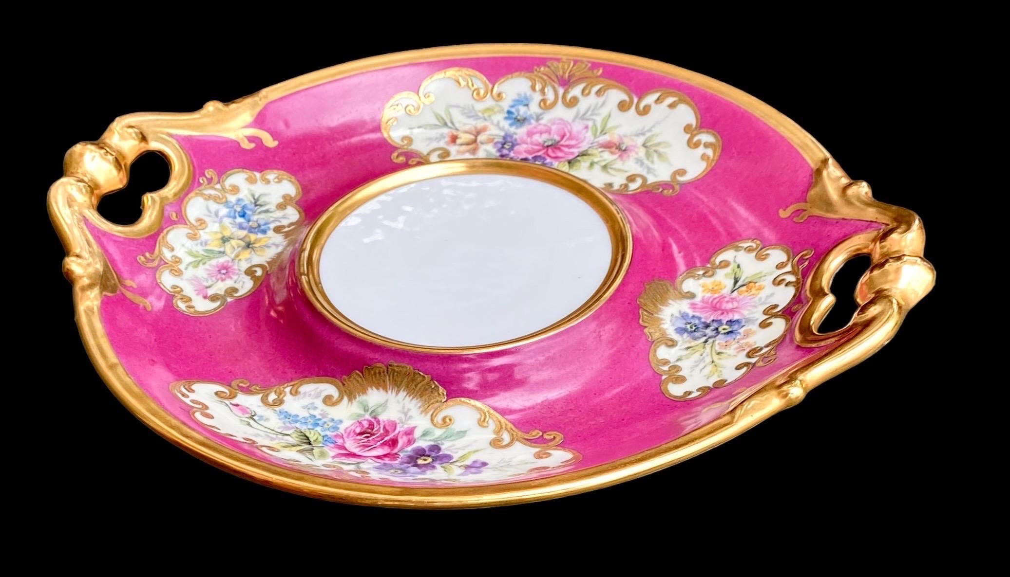 20th Century Antique French Magenta Decorated Porcelain Cake Platter
