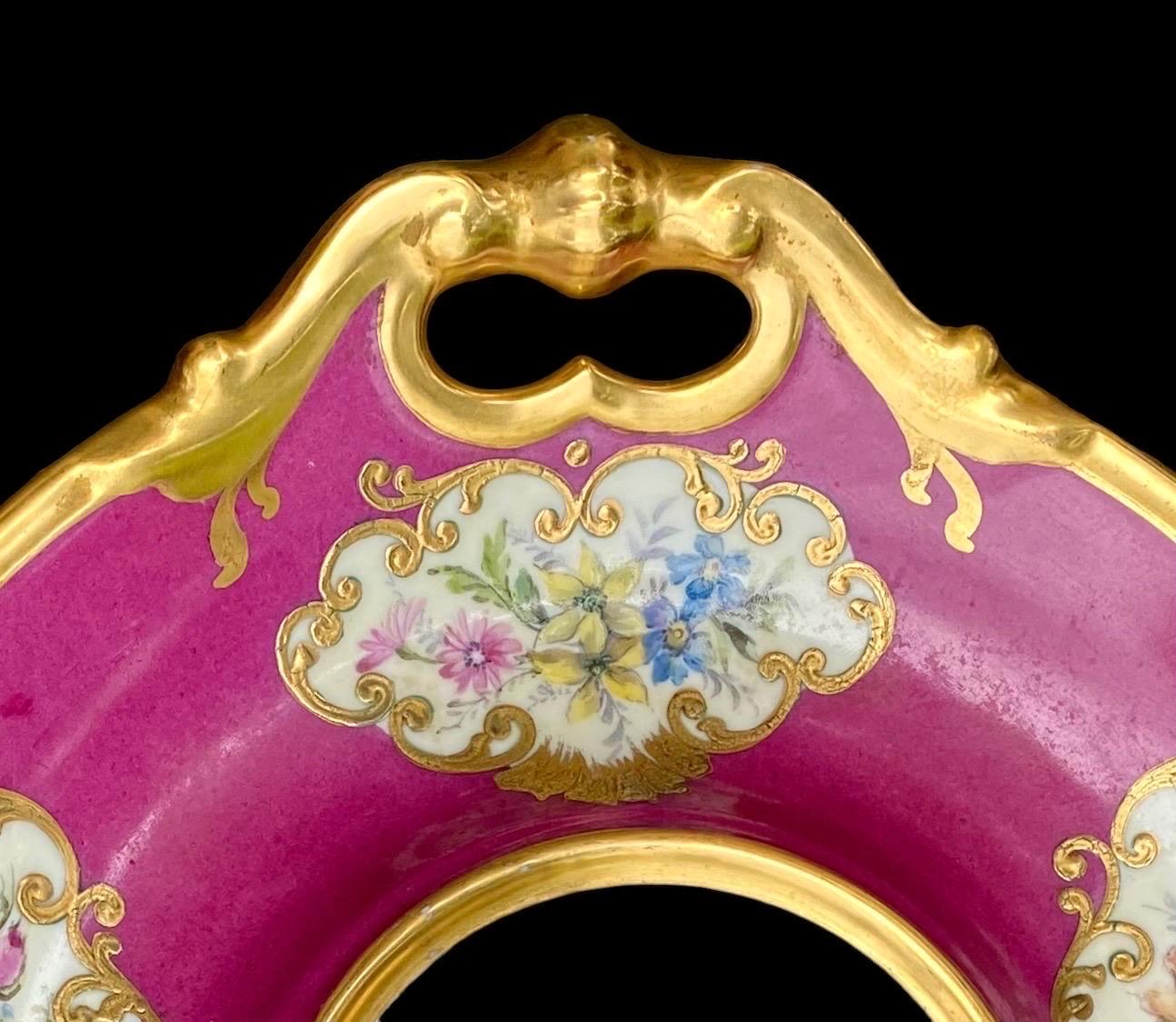 Antique French Magenta Decorated Porcelain Cake Platter 2