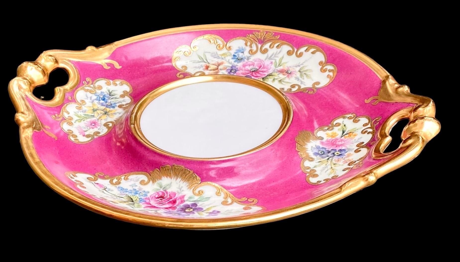 Antique French Magenta Decorated Porcelain Cake Platter 3
