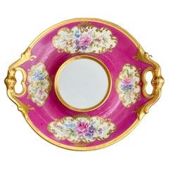 Antique French Magenta Decorated Porcelain Cake Platter