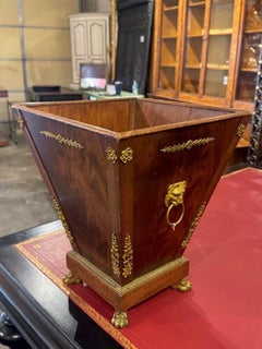 Antique French Mahogany and Brass French Empire Style Waste Basket