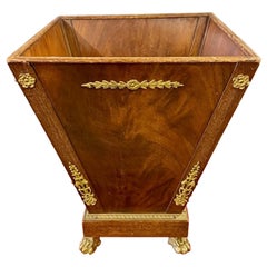 Antique French Mahogany and Brass French Empire Style Waste Basket