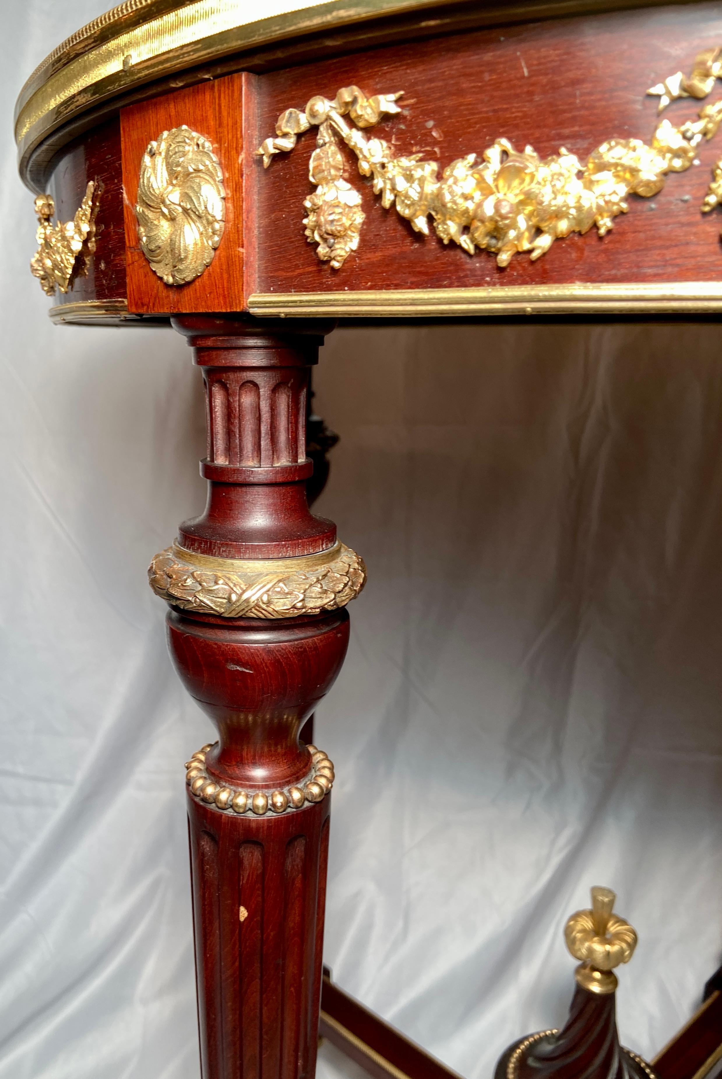 Antique French Mahogany and Bronze D'ore Marble-Top Bouillotte Table, circa 1880 1