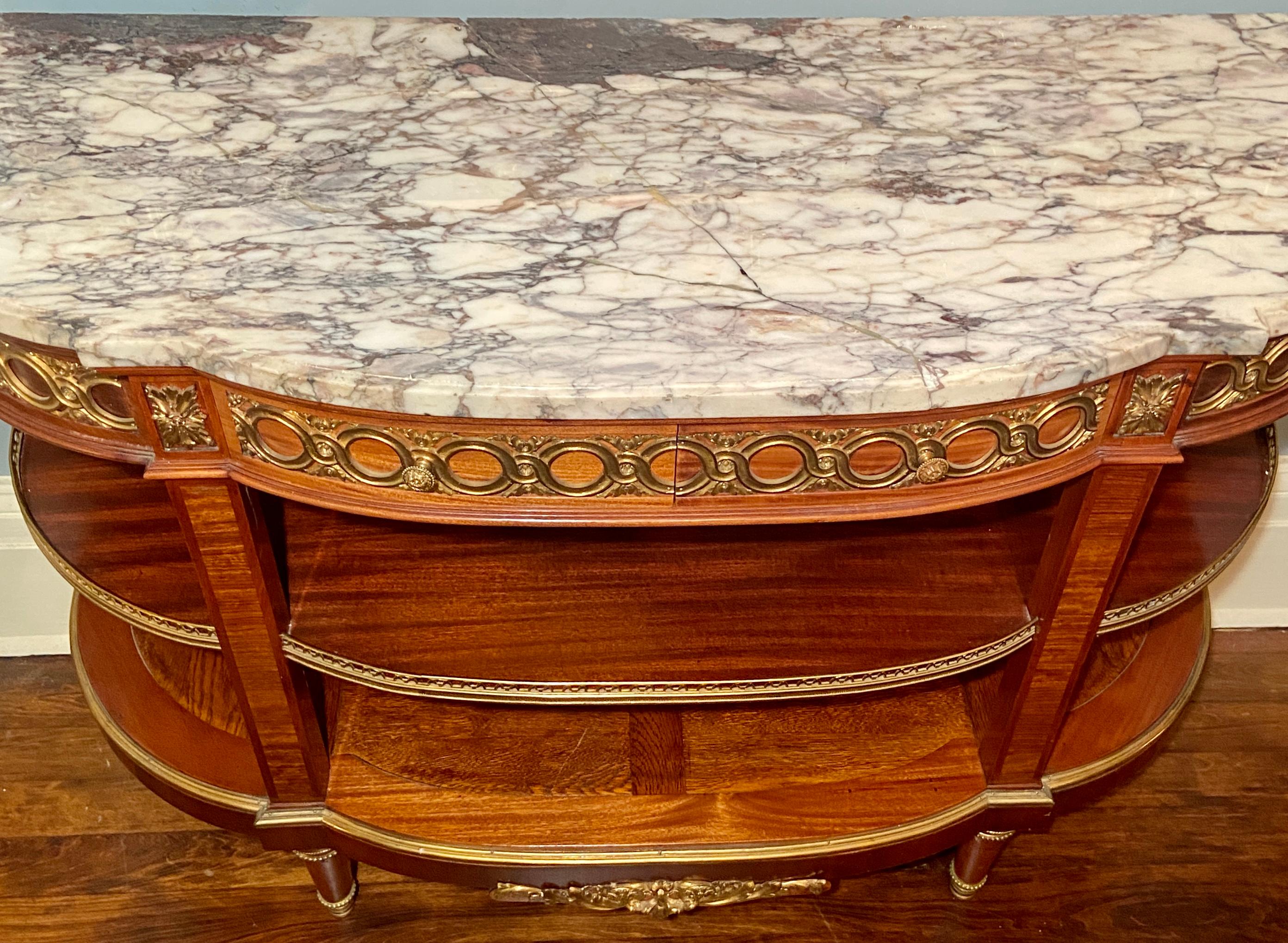 Antique French Mahogany and Bronze D'ore Marble Top Server, Circa 1880 In Good Condition For Sale In New Orleans, LA