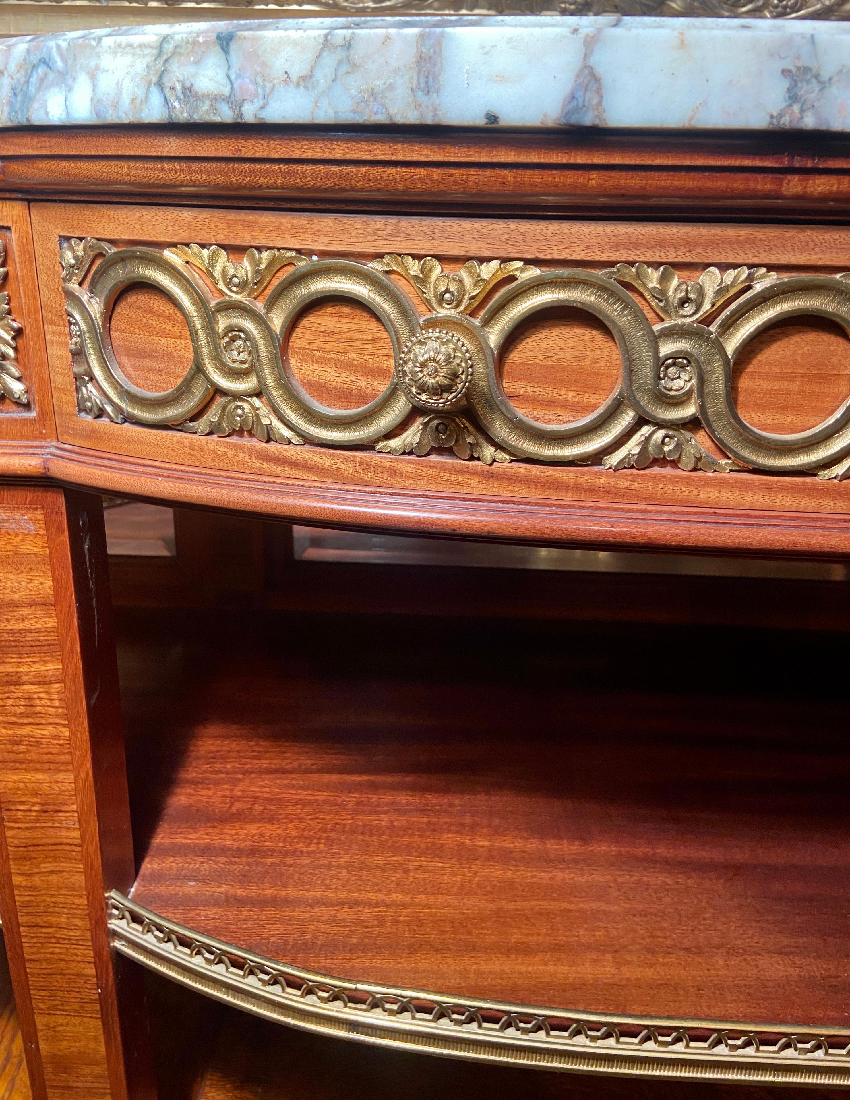 Antique French Mahogany and Bronze D'ore Marble Top Server, Circa 1880 For Sale 1