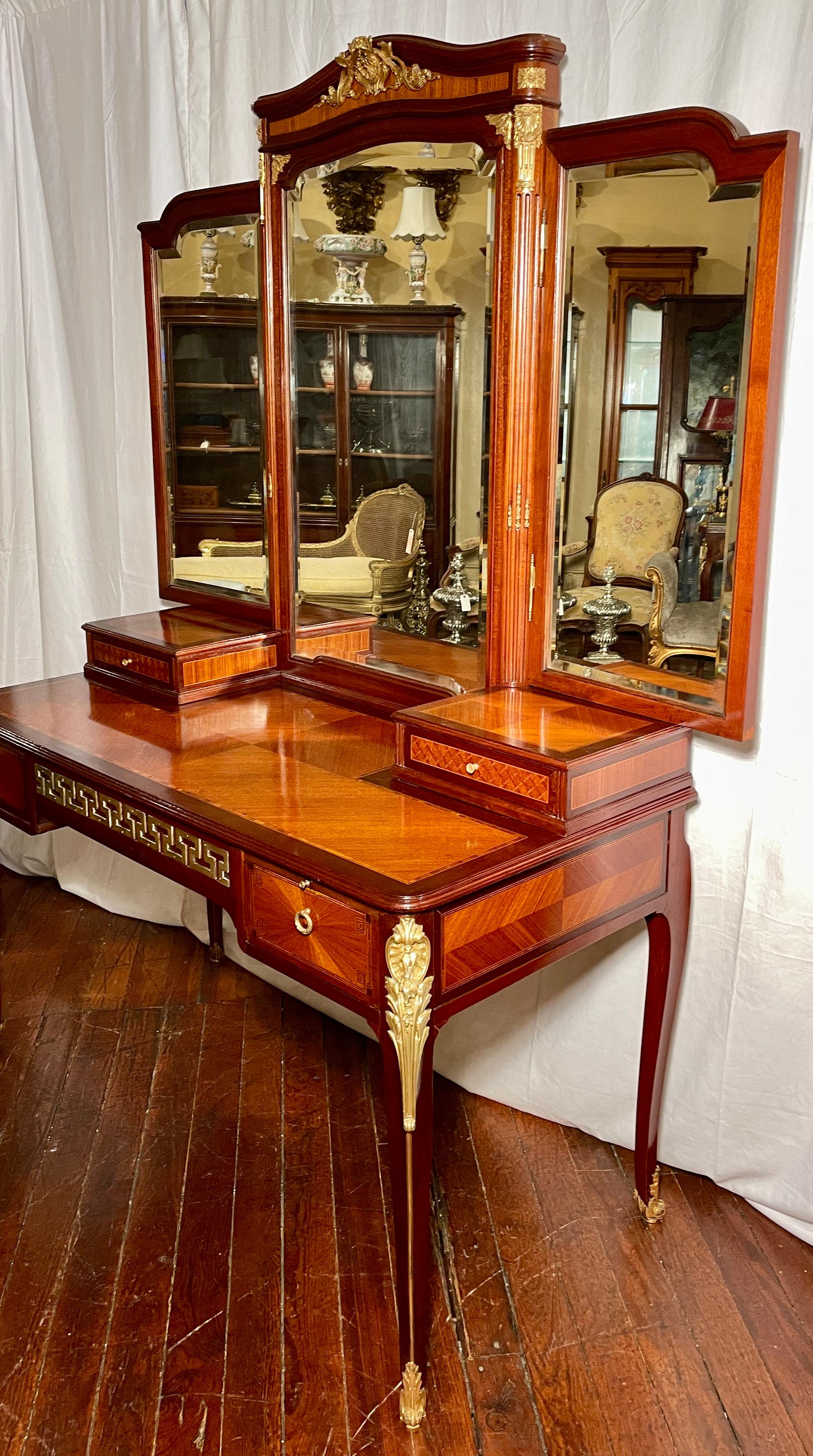 Antique French mahogany and kingwood dresser, circa 1890s.