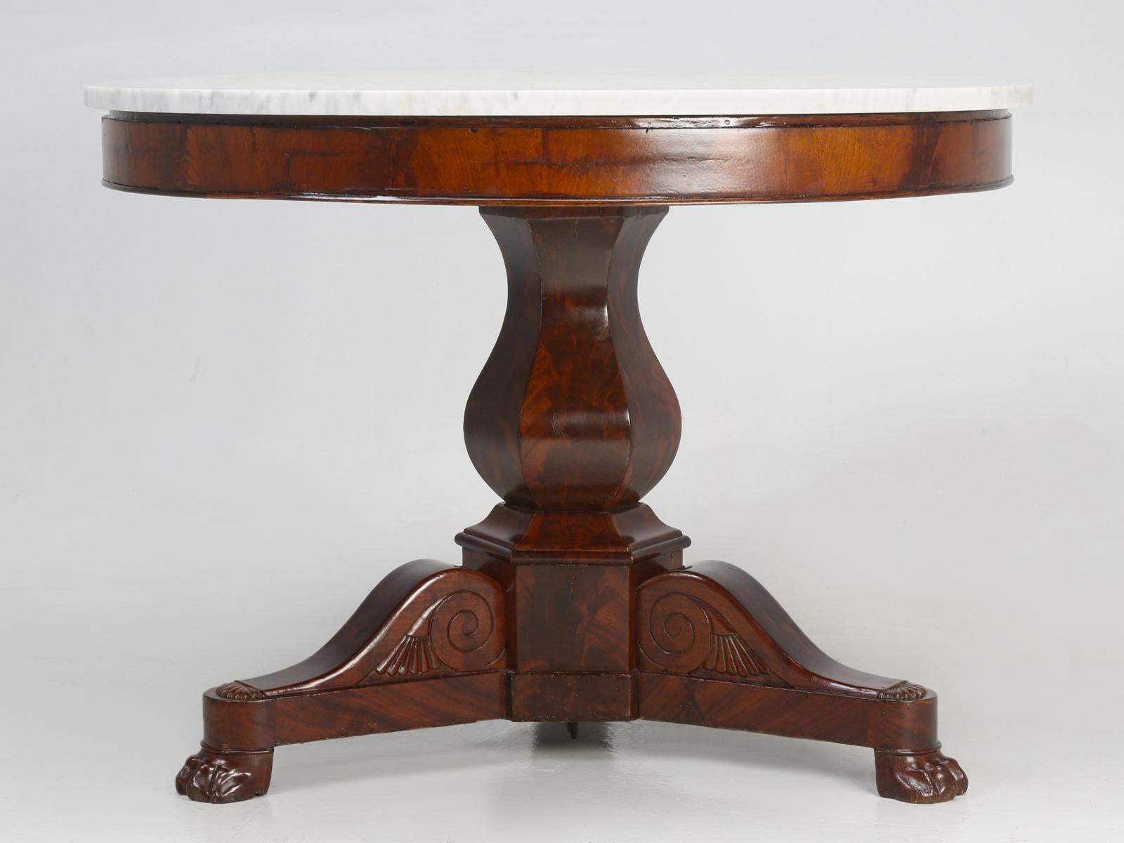 Antique French Mahogany and Marble Center Hall Table or Side Table, Restored 1