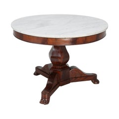 Antique French Mahogany and Marble Center Hall Table or Side Table, Restored