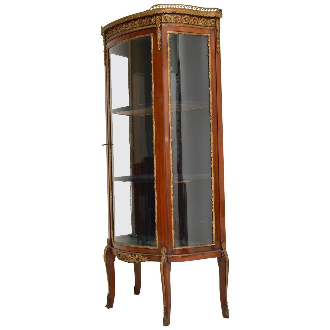 Antique French Mahogany and Marble Display Cabinet Vitrine