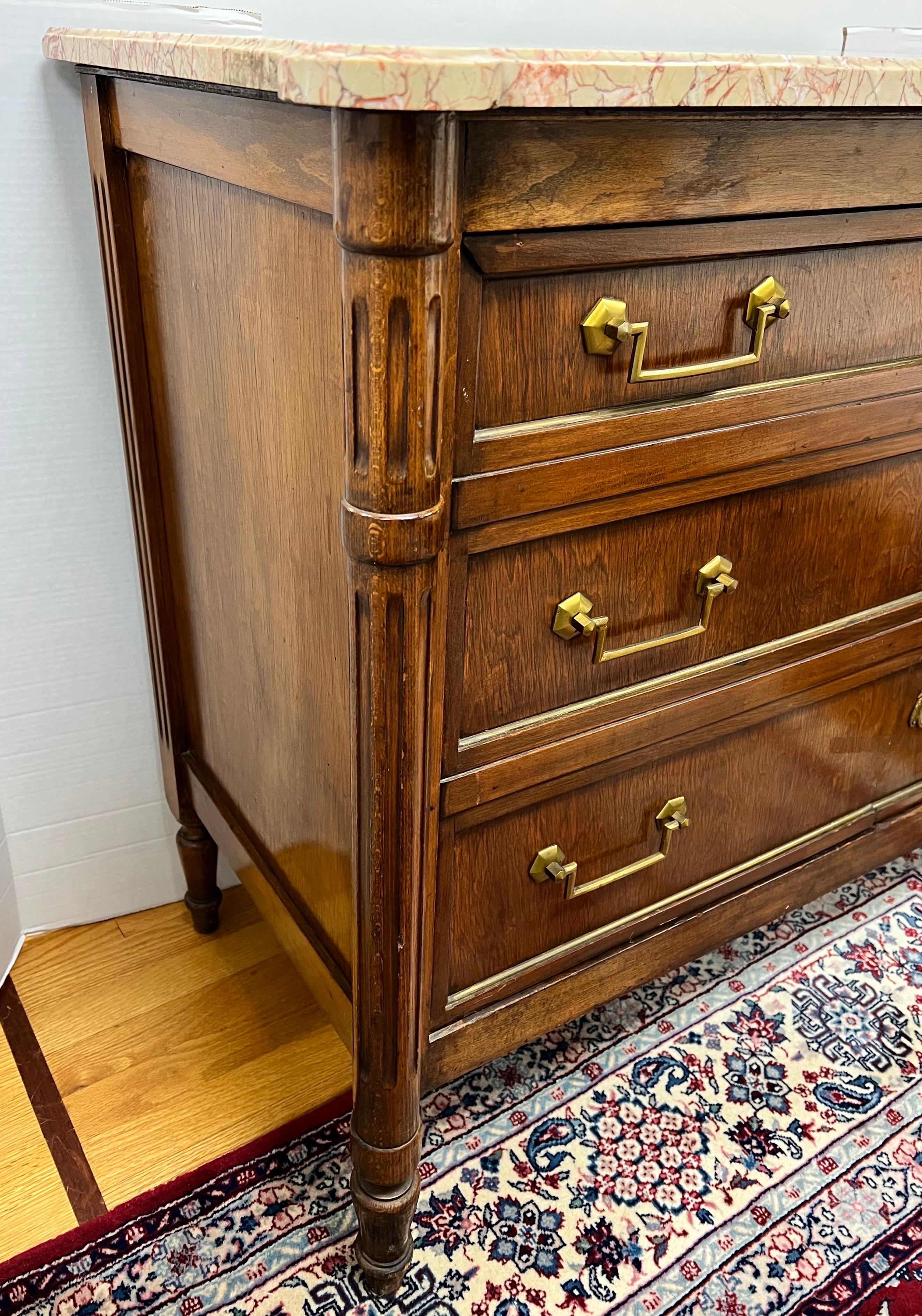 French Provincial Antique French Mahogany and Marble Top Sideboard Credenza Buffet