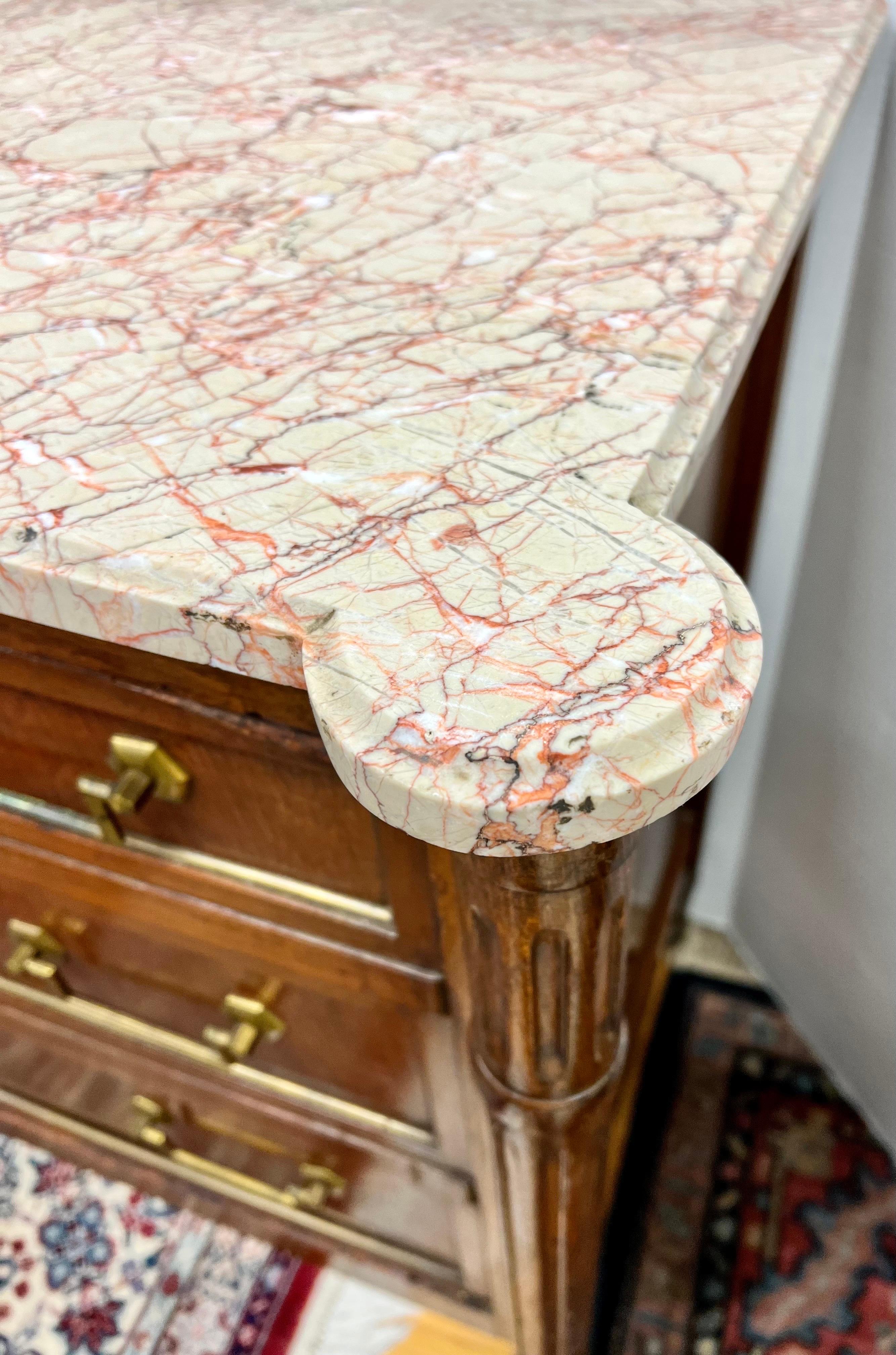 Brass Antique French Mahogany and Marble Top Sideboard Credenza Buffet