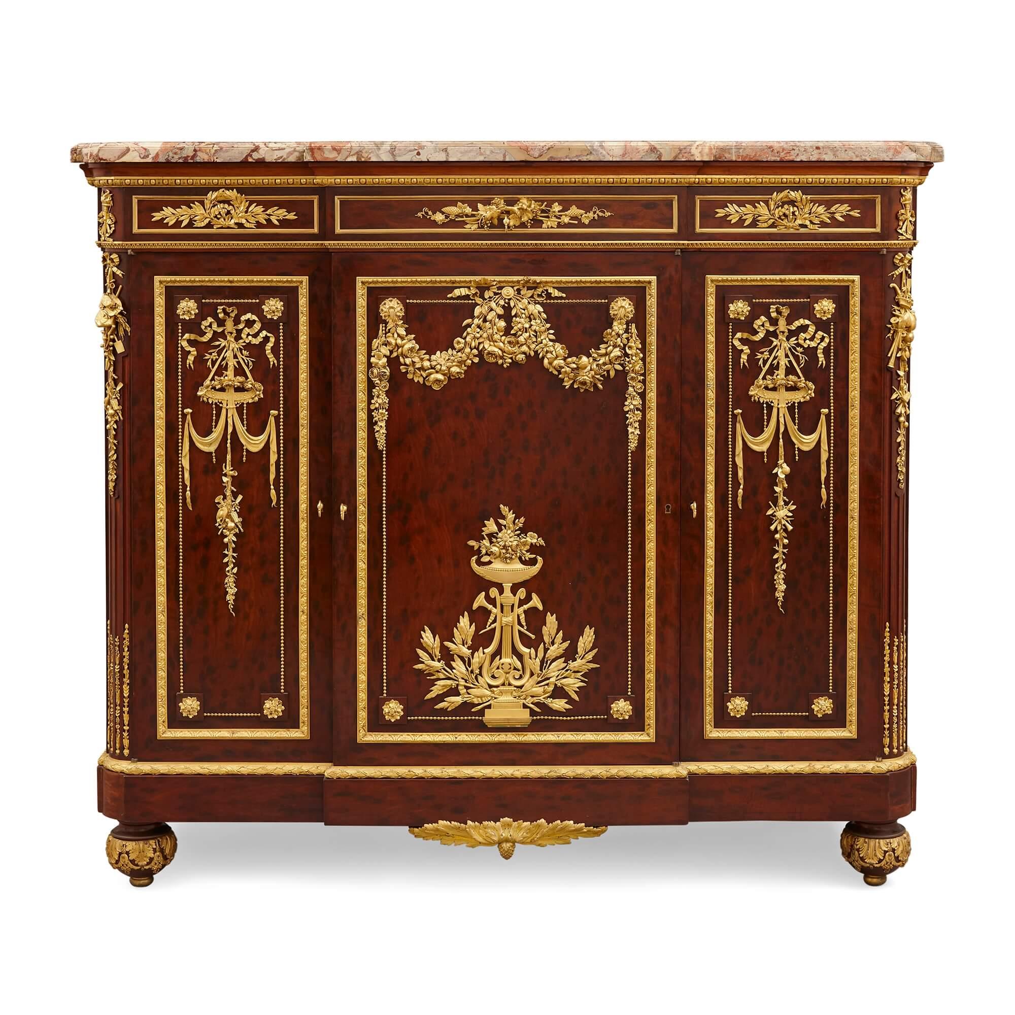 Antique French mahogany and ormolu cabinet by Grohé Frères
French, c. 1860
Height 112cm, width 124cm, depth 52cm 

The well-known firm of cabinetmakers, Grohé Frères crafted this superb cabinet in France around 1860. 

This furniture piece is topped