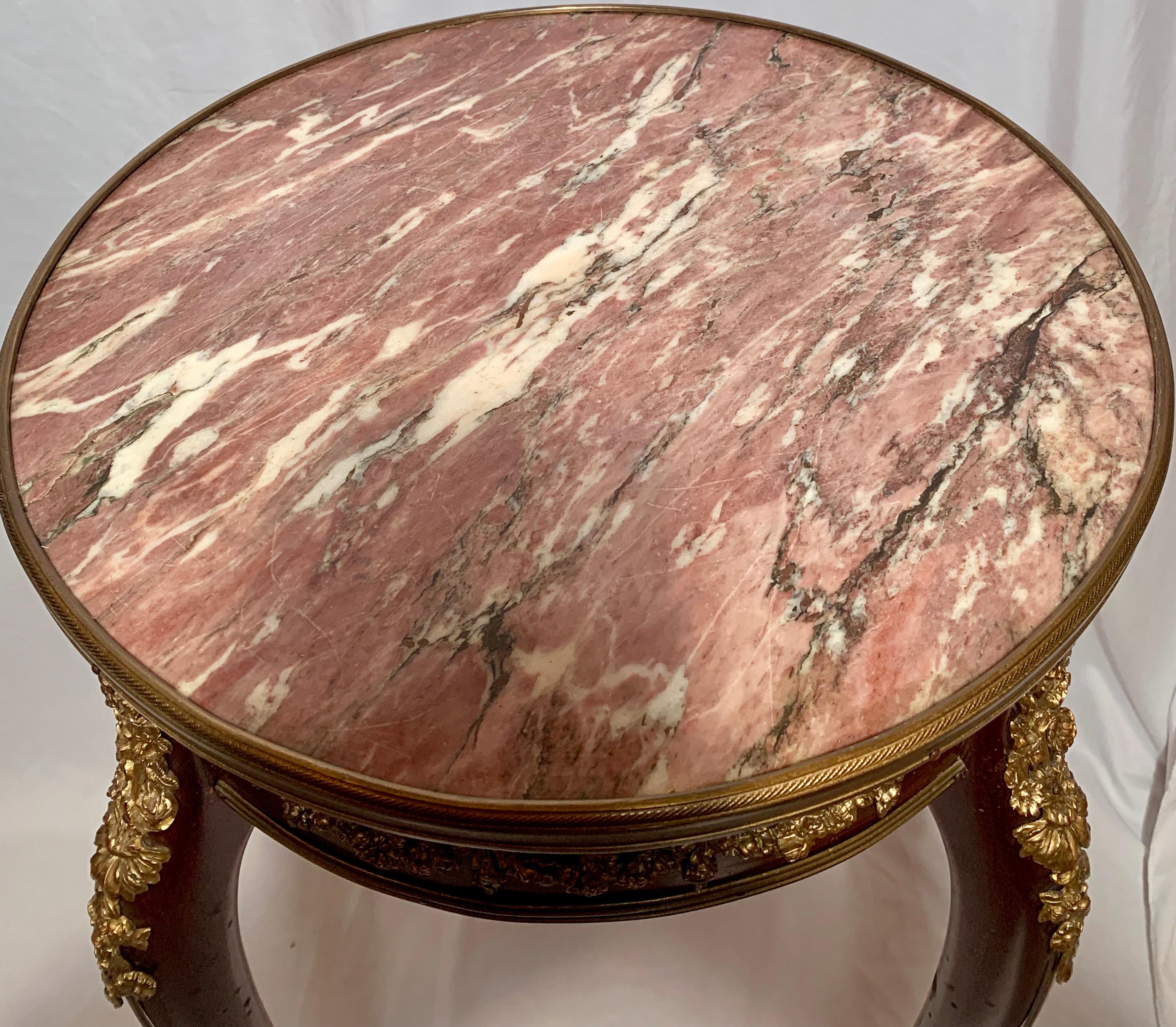 19th Century Antique French Mahogany Breche d'Alep Marble Top Table with Ormolu Mounts For Sale