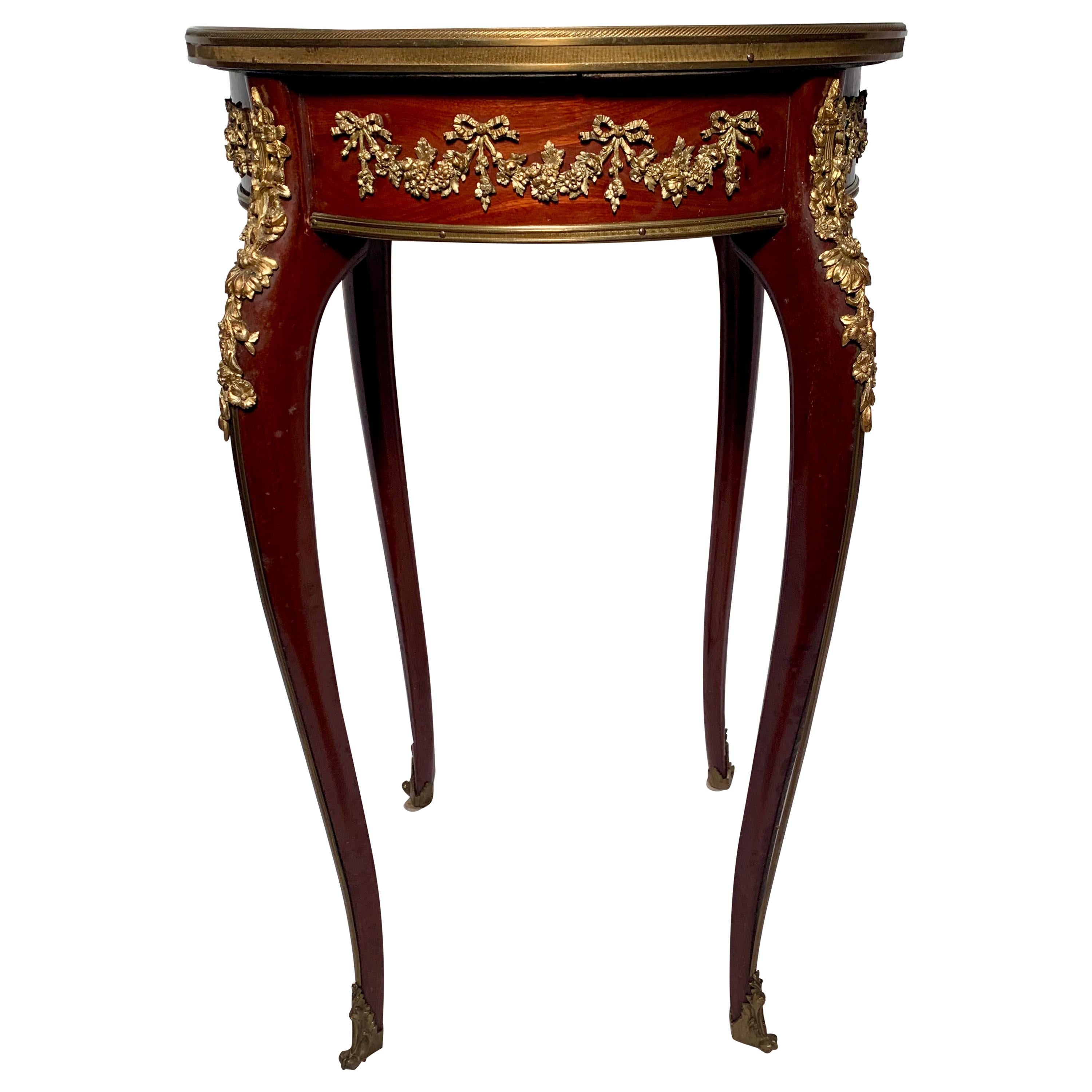 Antique French Mahogany Breche d'Alep Marble Top Table with Ormolu Mounts For Sale