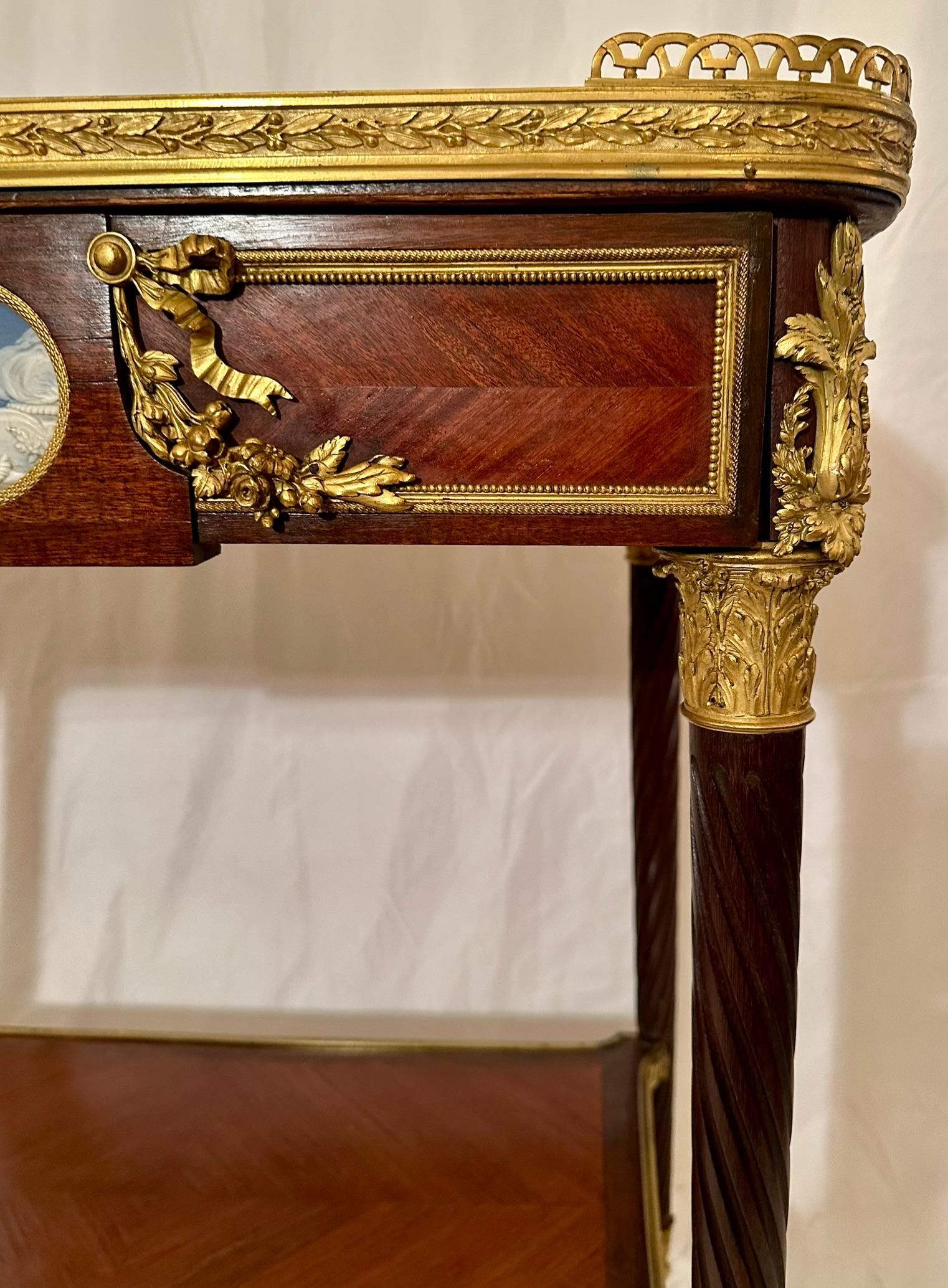 Antique French Mahogany & Bronze D'Oré Marble Top Galleried Table, Circa 1880. For Sale 3