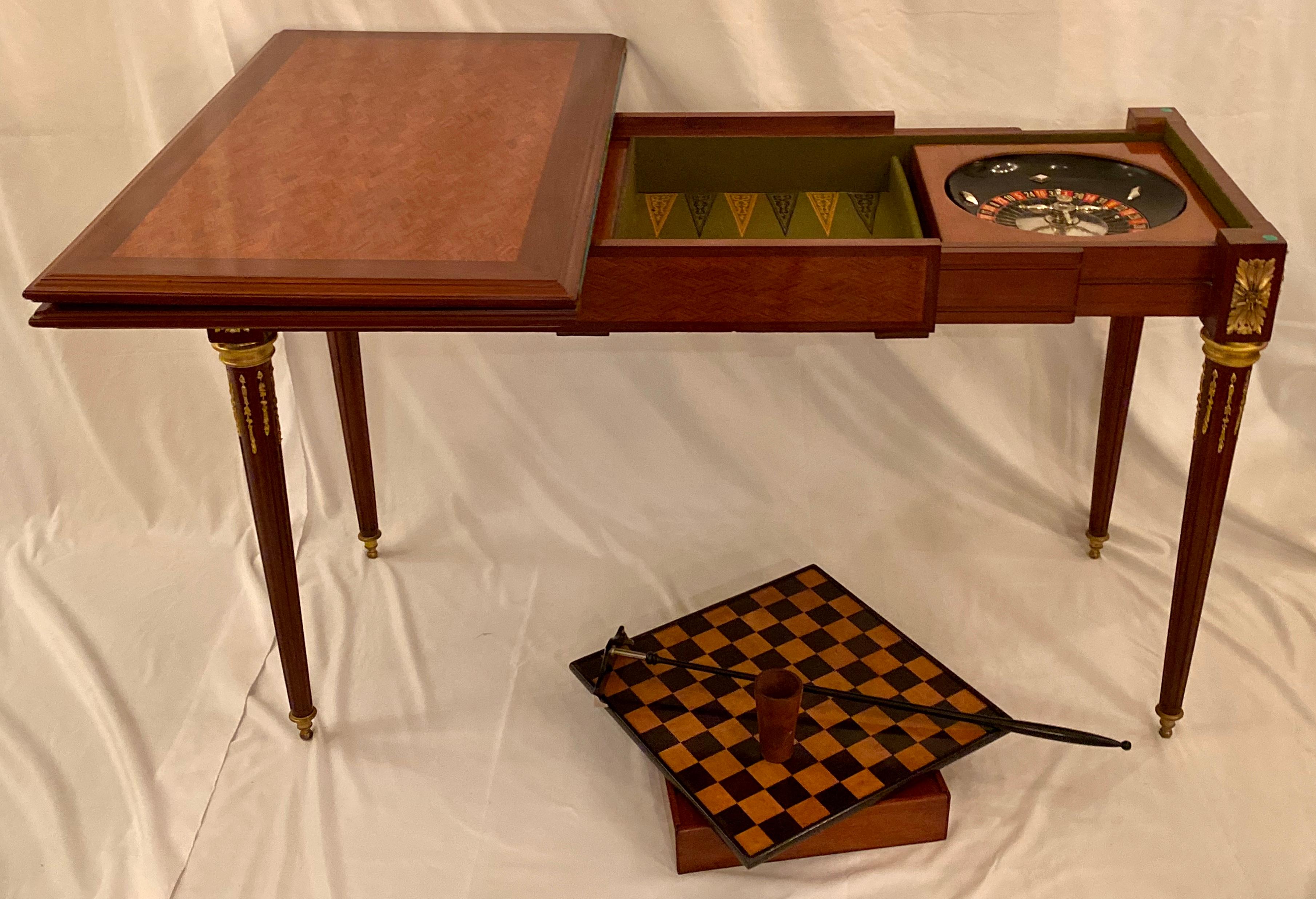 Antique French Mahogany Bronze D'Ore Mounted Roulette and Games Table In Good Condition In New Orleans, LA
