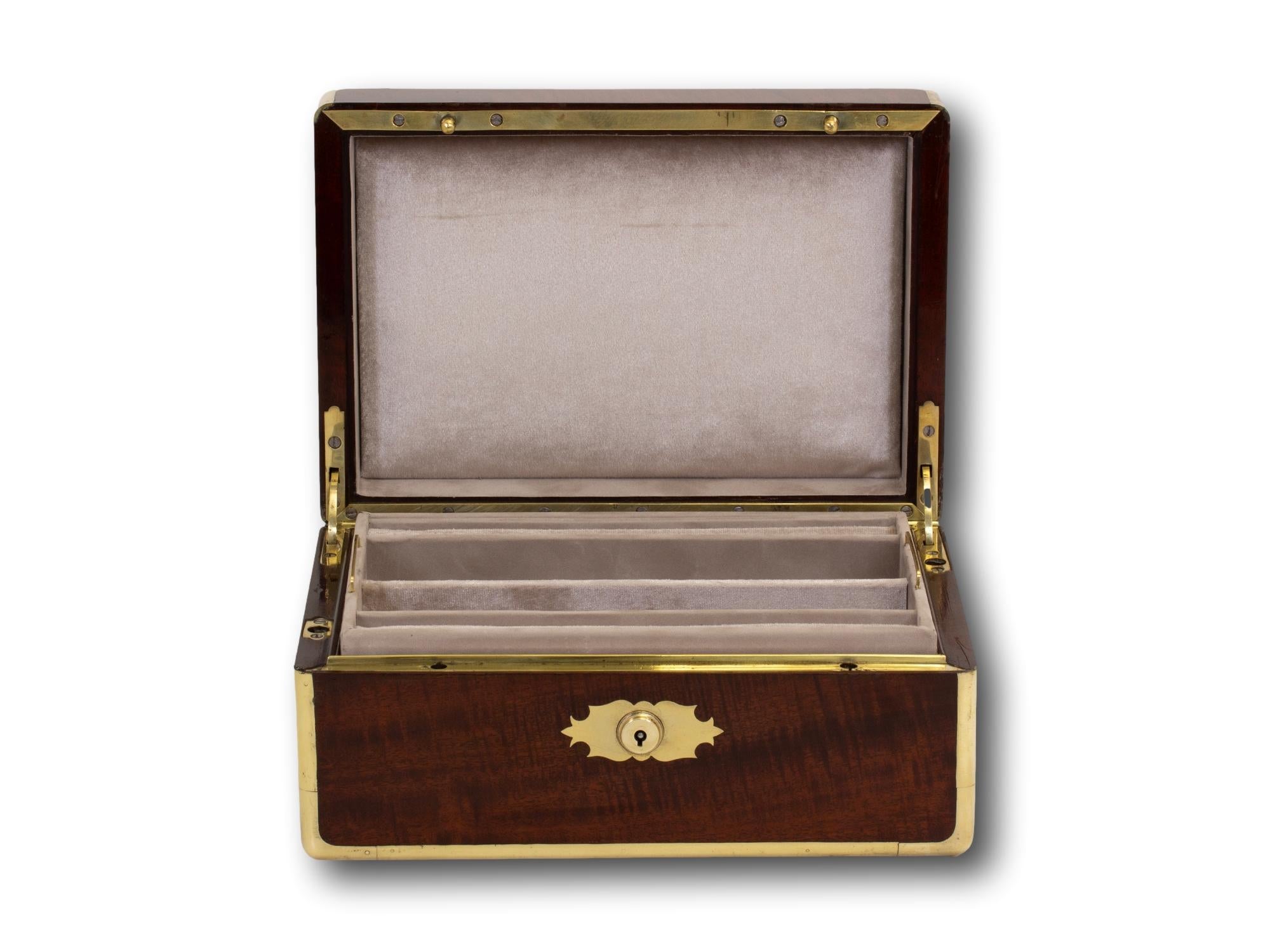 Antique French Mahogany Campaign Captains Jewellery Watch Box For Sale 5