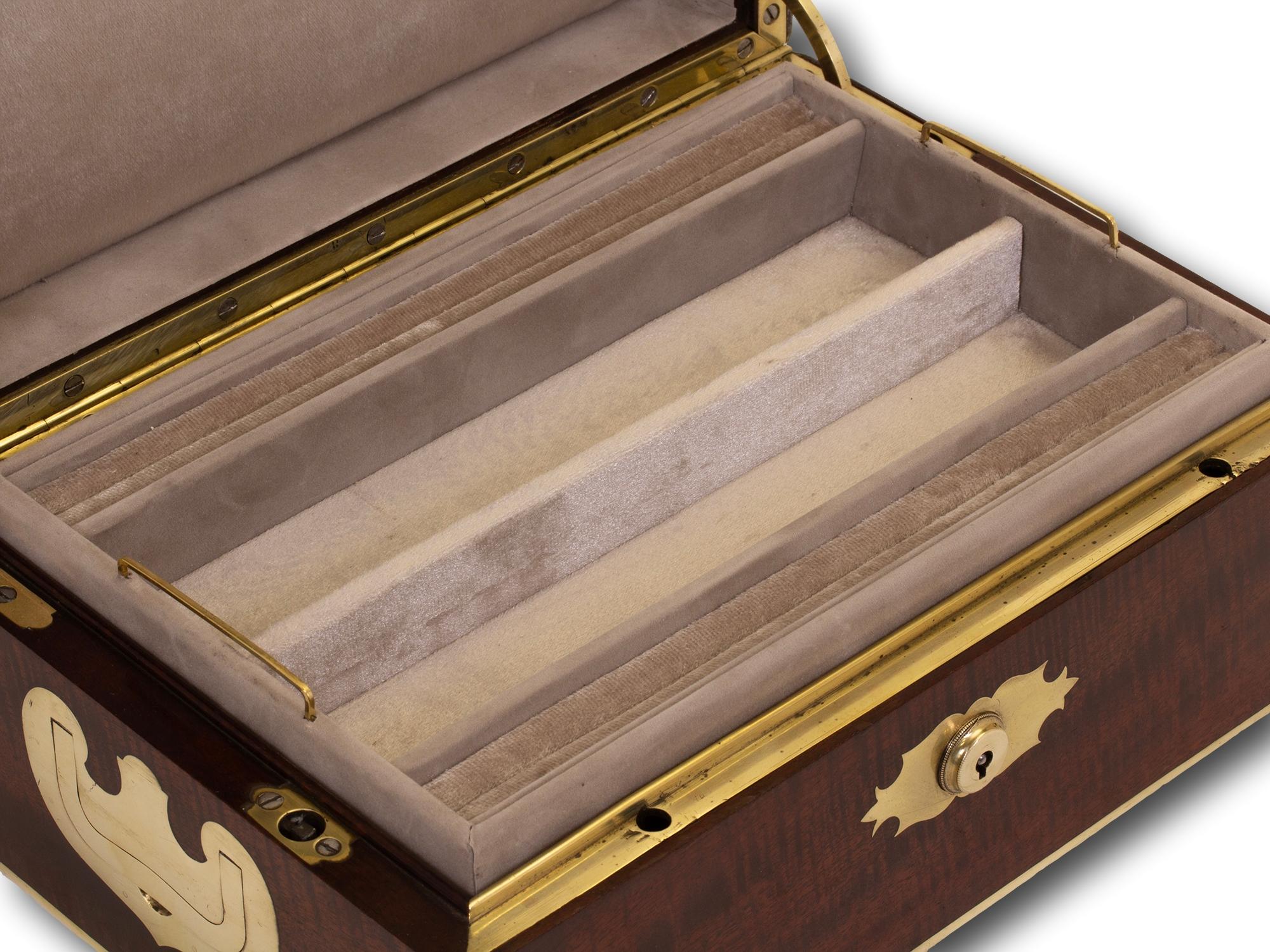 Antique French Mahogany Campaign Captains Jewellery Watch Box For Sale 6