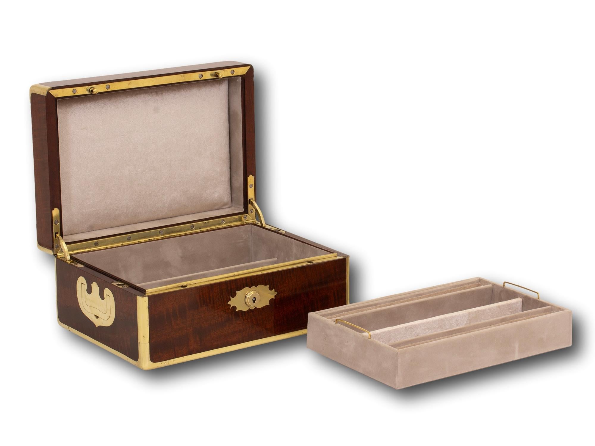 Antique French Mahogany Campaign Captains Jewellery Watch Box For Sale 8