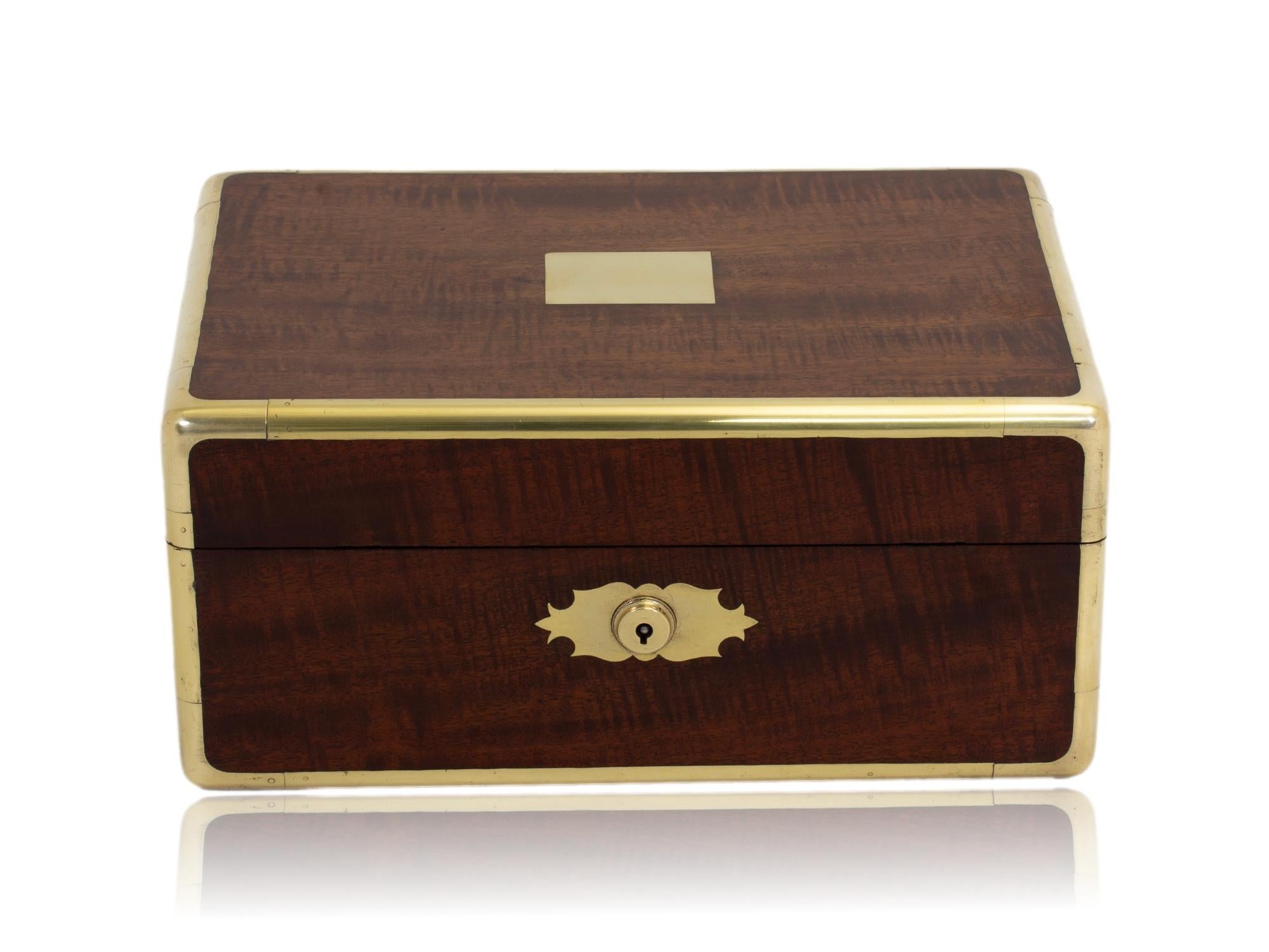 Hand-Crafted Antique French Mahogany Campaign Captains Jewellery Watch Box For Sale