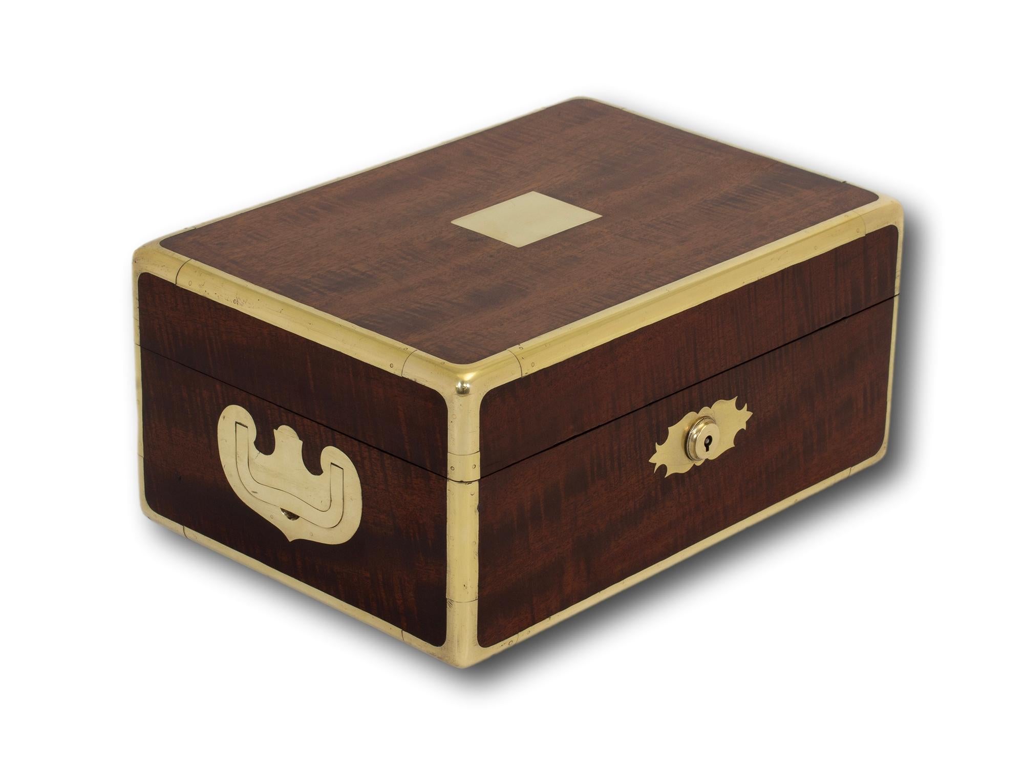 Antique French Mahogany Campaign Captains Jewellery Watch Box In Good Condition For Sale In Northampton, GB