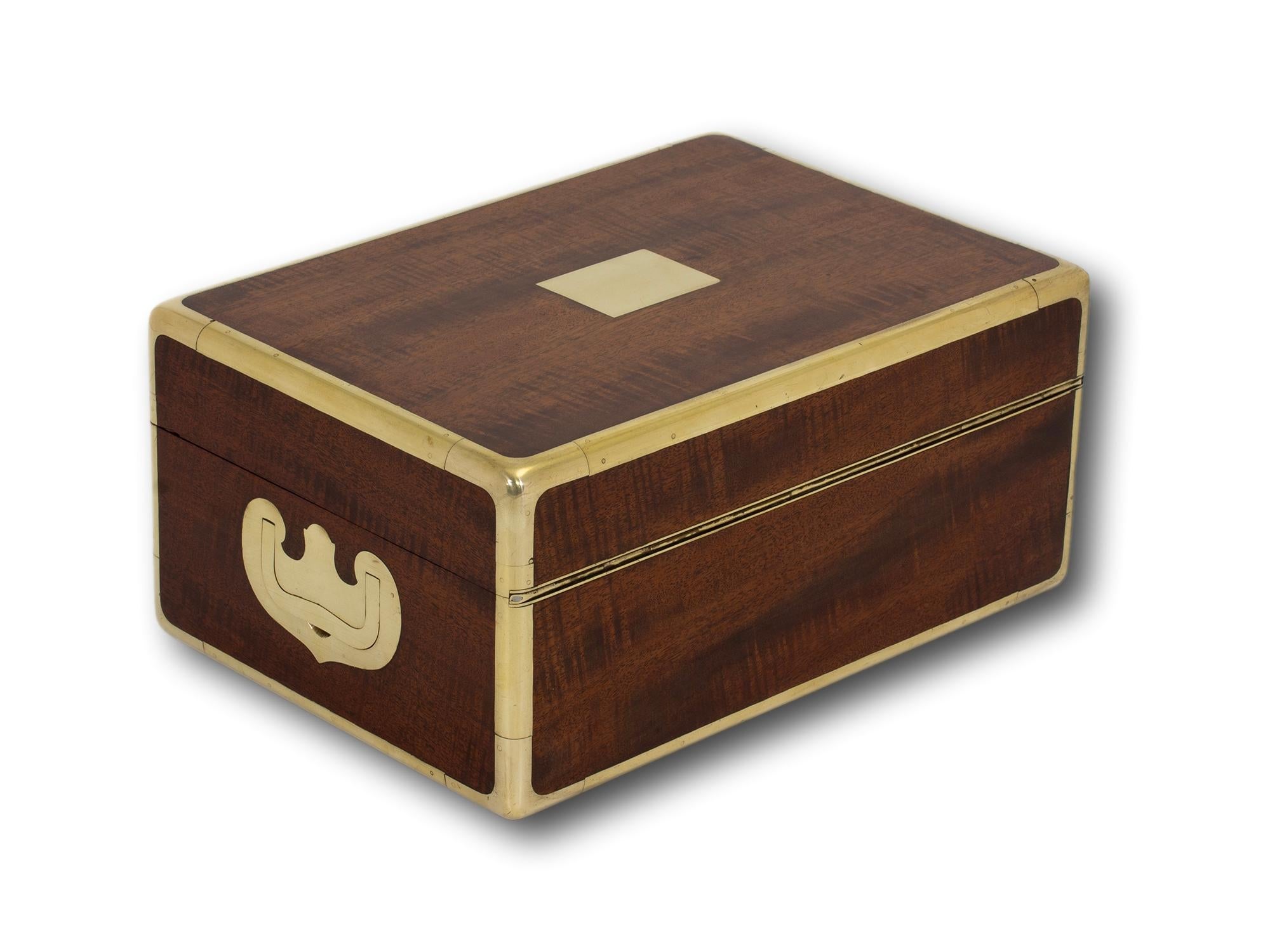 19th Century Antique French Mahogany Campaign Captains Jewellery Watch Box For Sale