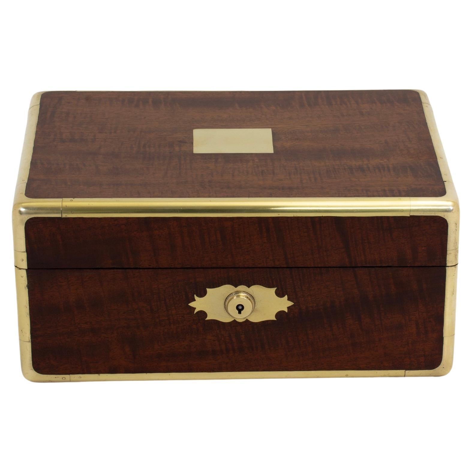 Antique French Mahogany Campaign Captains Jewellery Watch Box