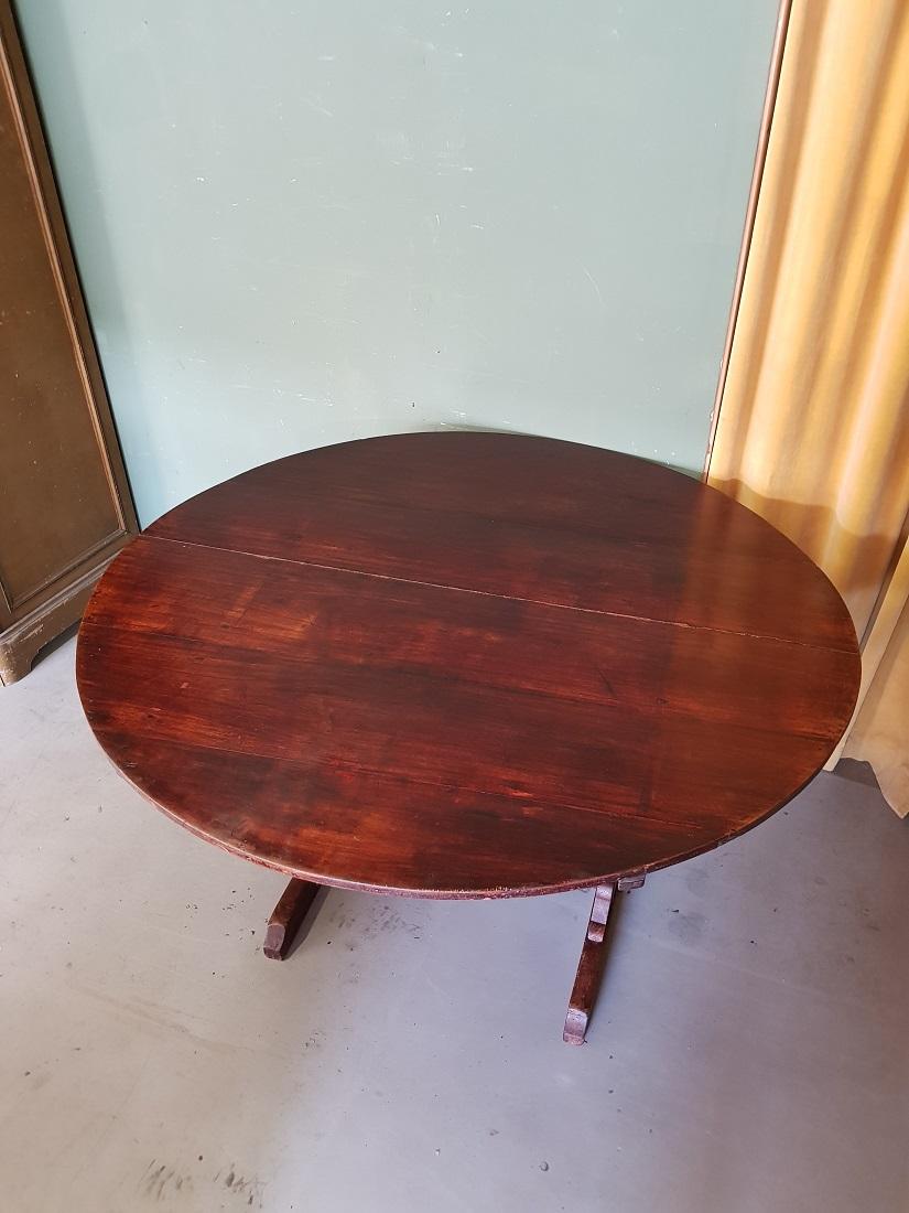 20th Century Antique French Mahogany Colored Wine Table from the Champagne Region For Sale