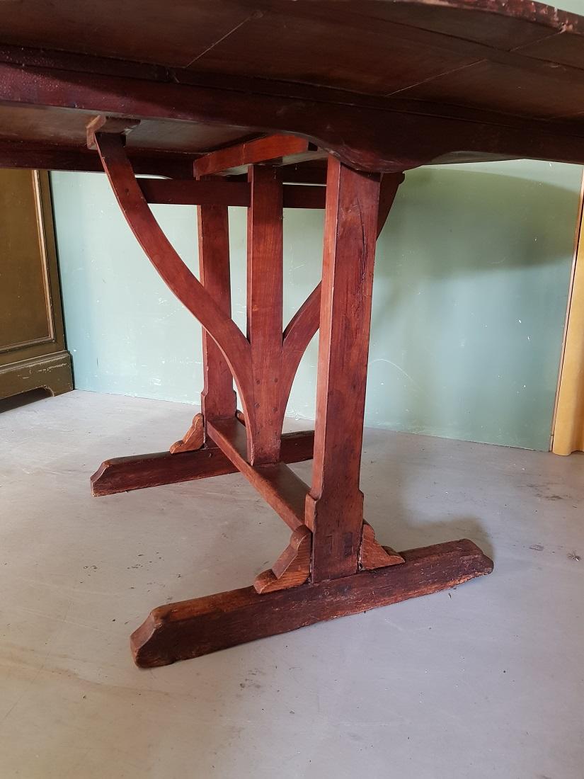 Wood Antique French Mahogany Colored Wine Table from the Champagne Region For Sale