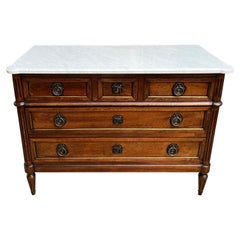 Antique French Mahogany Commode White MARBLE Louis XVI Mahogany Chest of Drawers