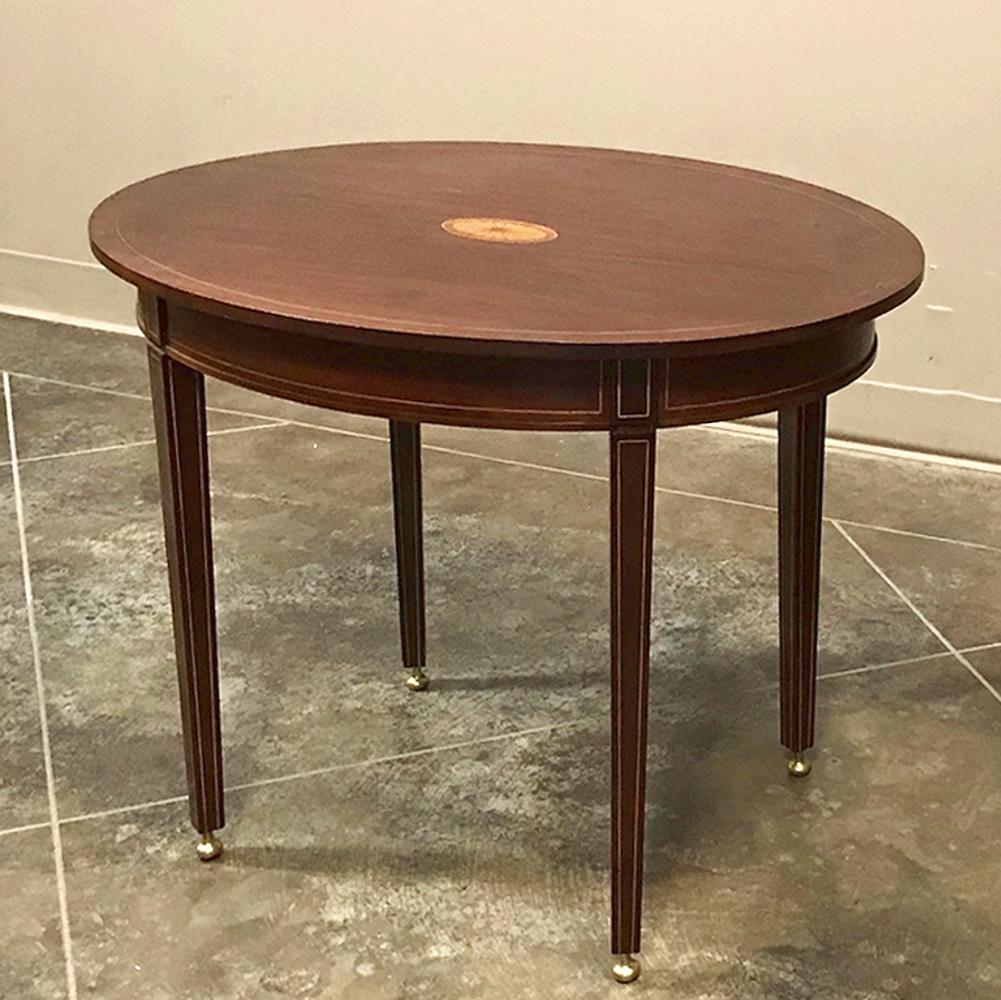 Antique French Mahogany Directoire Inlaid End Table In Good Condition In Dallas, TX